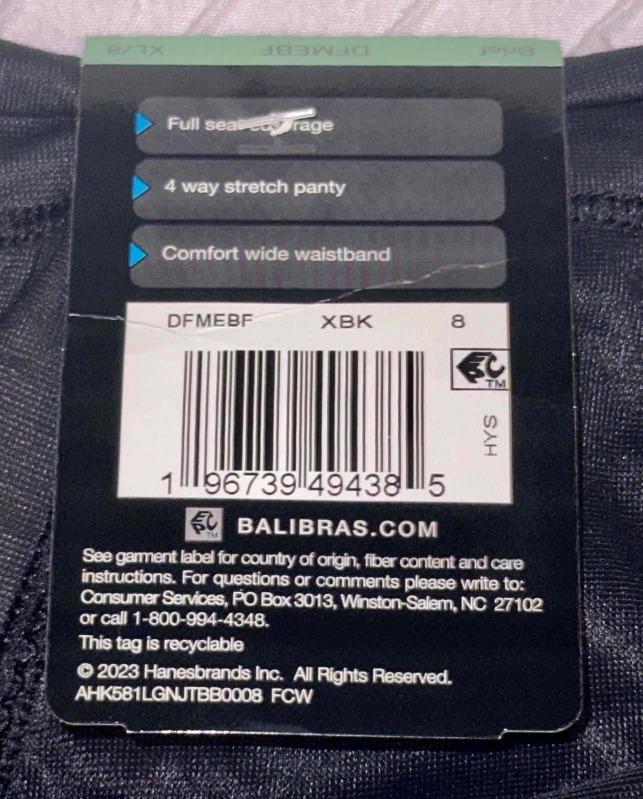 BALI One Smooth U Modern Microfiber Black Brief Panty NEW Womens Sz L 7