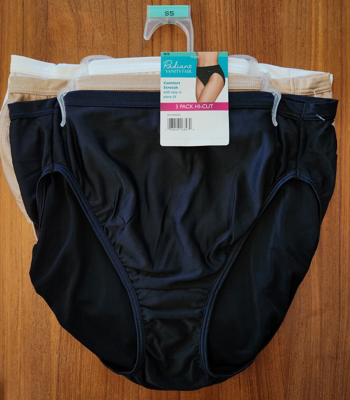 Vanity Fair Women’s 3-PACK SMALL 5 Radiant Hi-Cut Panties White Beige Black