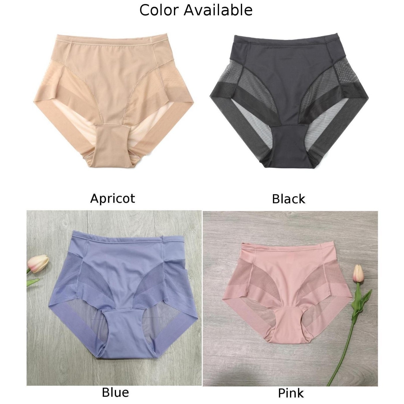 Fashionable Mid Waist Women’s Briefs in Soft Ice Silk with Unique Mesh Design