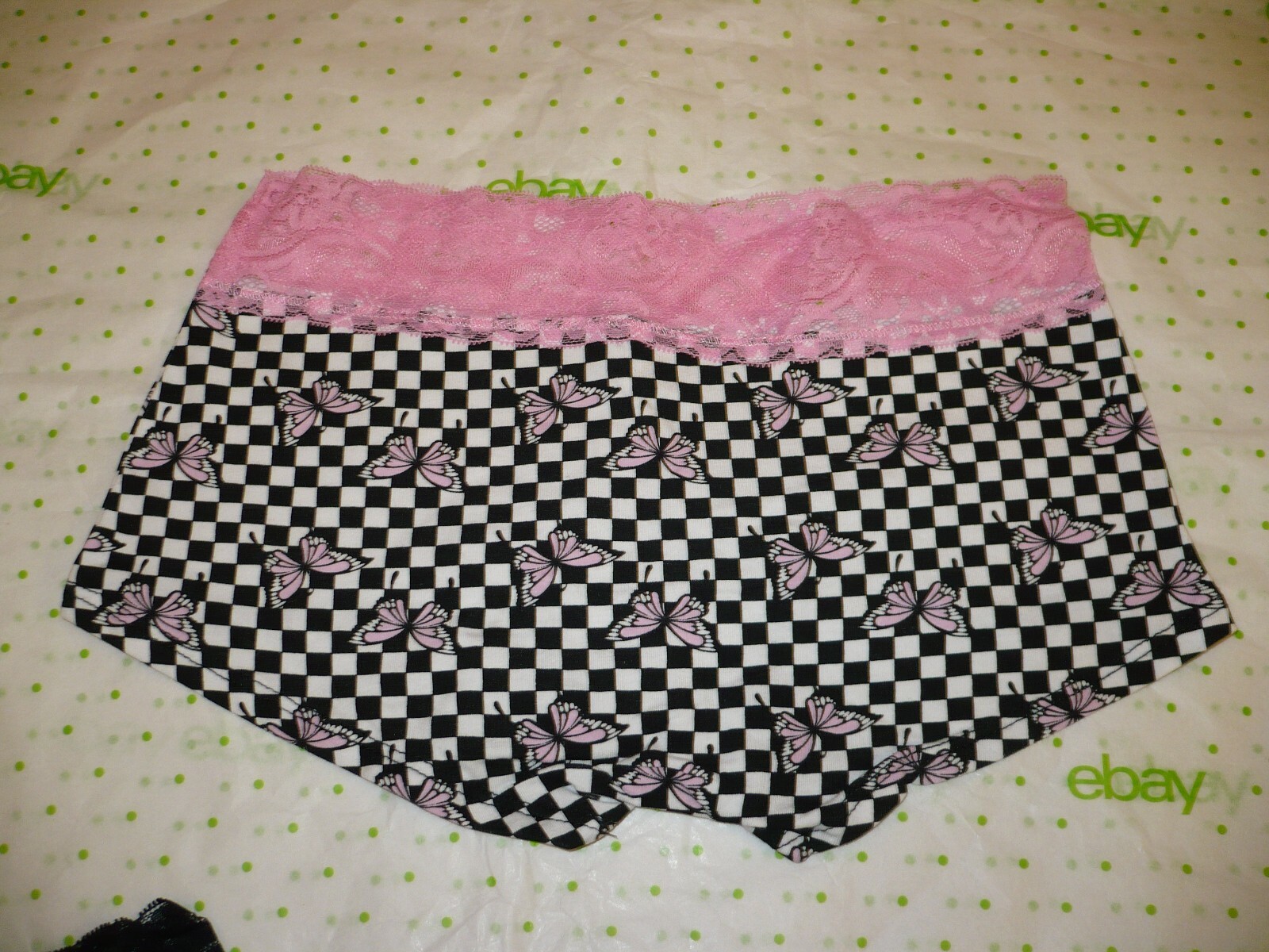 Rue 21 Women’s Boyshort Panties X-LARGE Check Butterflies W Lace Waistband New