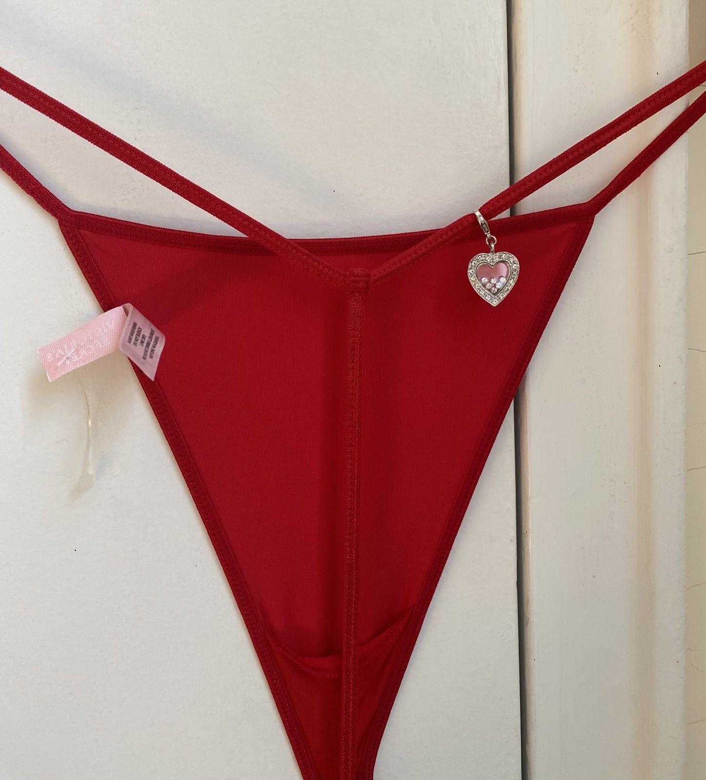 Victoria’s Secret Red Thong, size M, With Diamond Heart Charm, very nice !