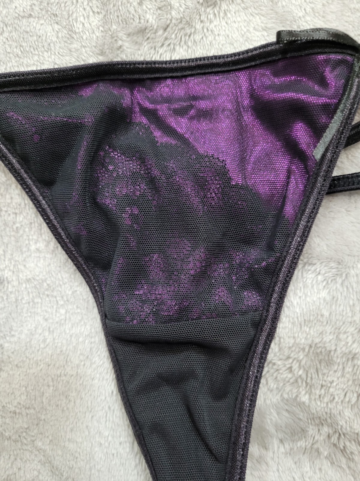 NWOT Vintage Vassarette Purple Black Mesh Double Strap G String Sz 6 Panties HOT
