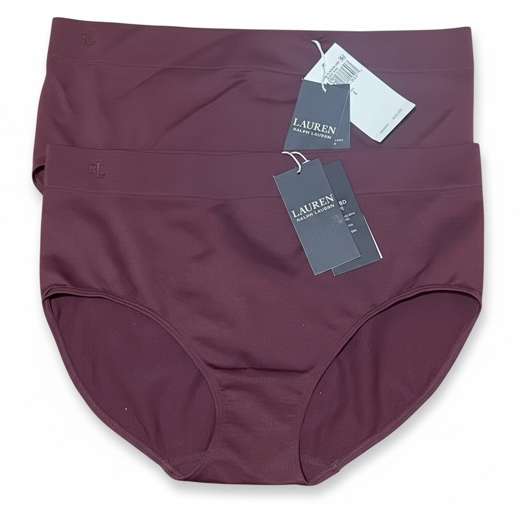 Lauren Ralph Panties Size Large 2-Pair Seamless Stretch Jersey High-Rise Maroon