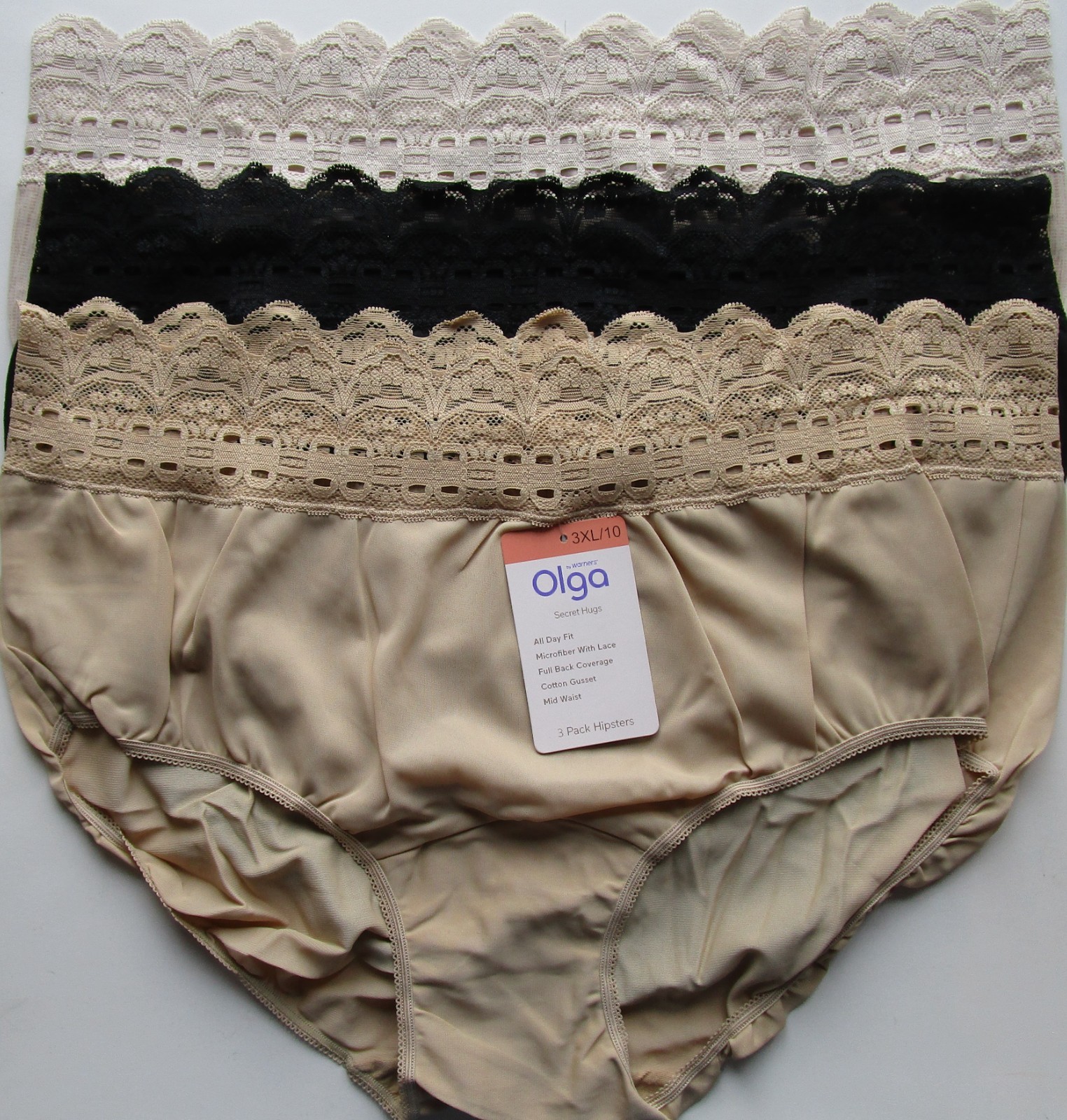 Olga Secret Hugs Microfiber Hipster Pantie 3 Pack Style OG913J3 Size 10 3XL NWT