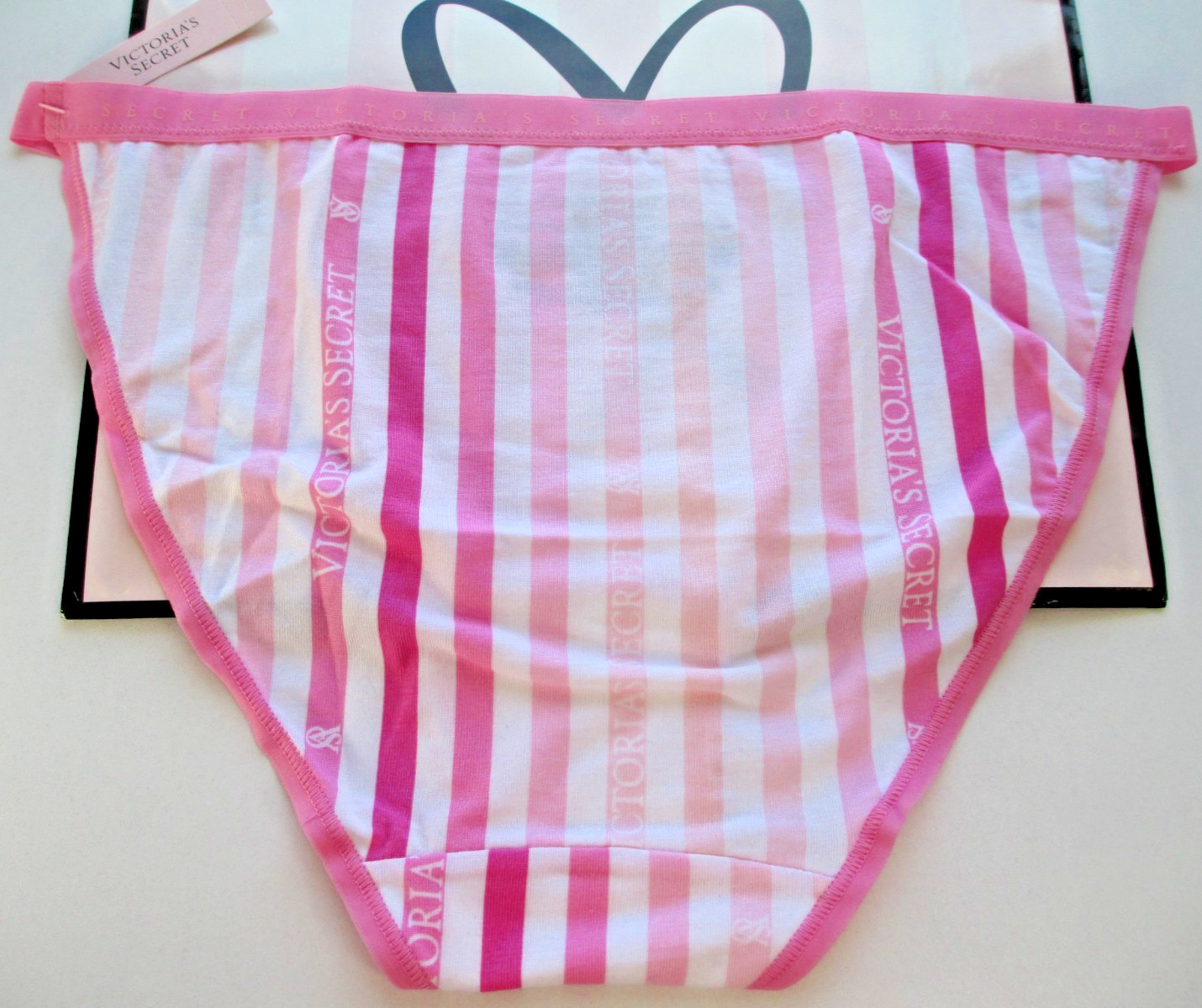 VICTORIA’S SECRET Cotton String Bikini Panty S M L XL Pink NWT Stripe VS White