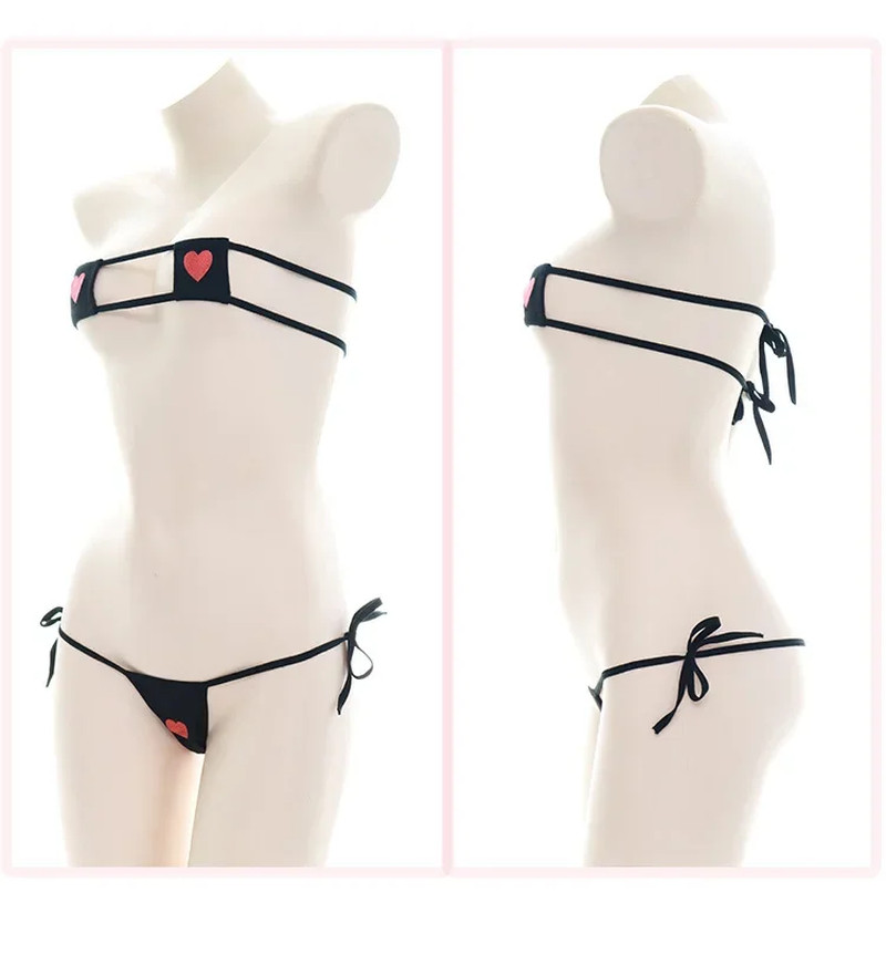Women Japanese Sexy Lingerie Lolita Kawaii Heart Bandage Anime Cosplay Mini Biki