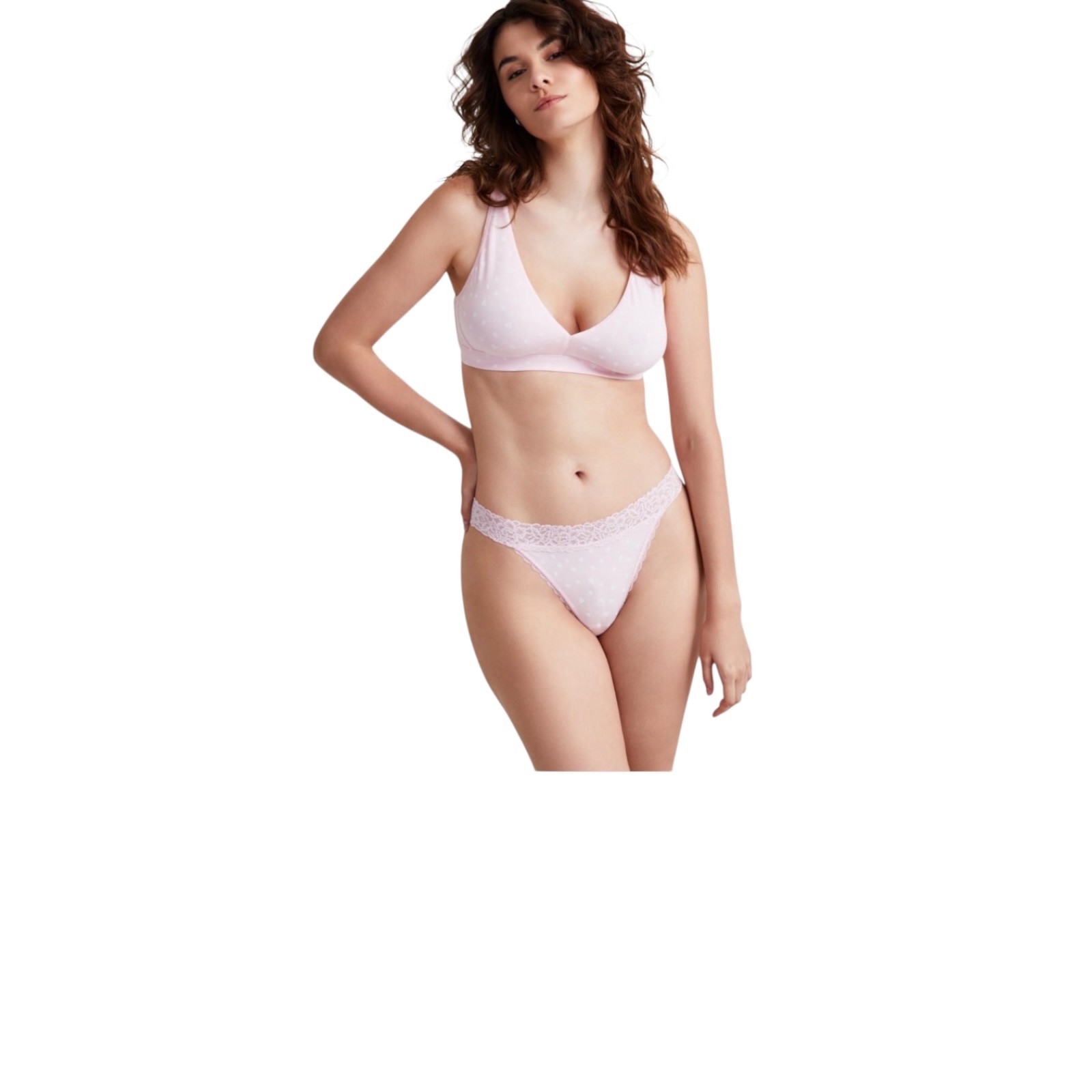 State of Day Women’s Cotton Blend Lace-Trim Thong Dot Heart Pink – NWT