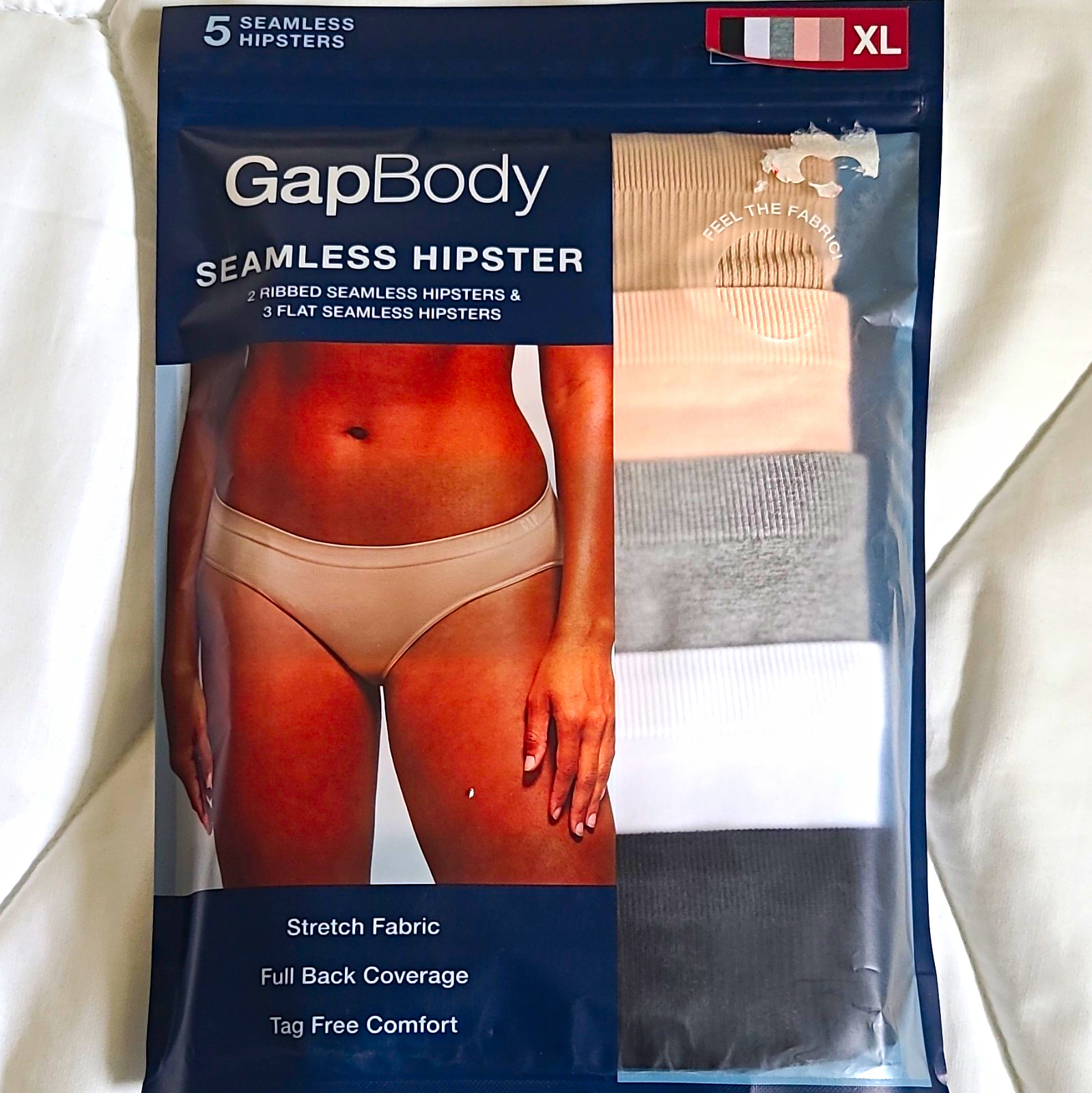GapBody Seamless Tagless Stretch Hipster Panties 5 Pack XL Multicolor Solid