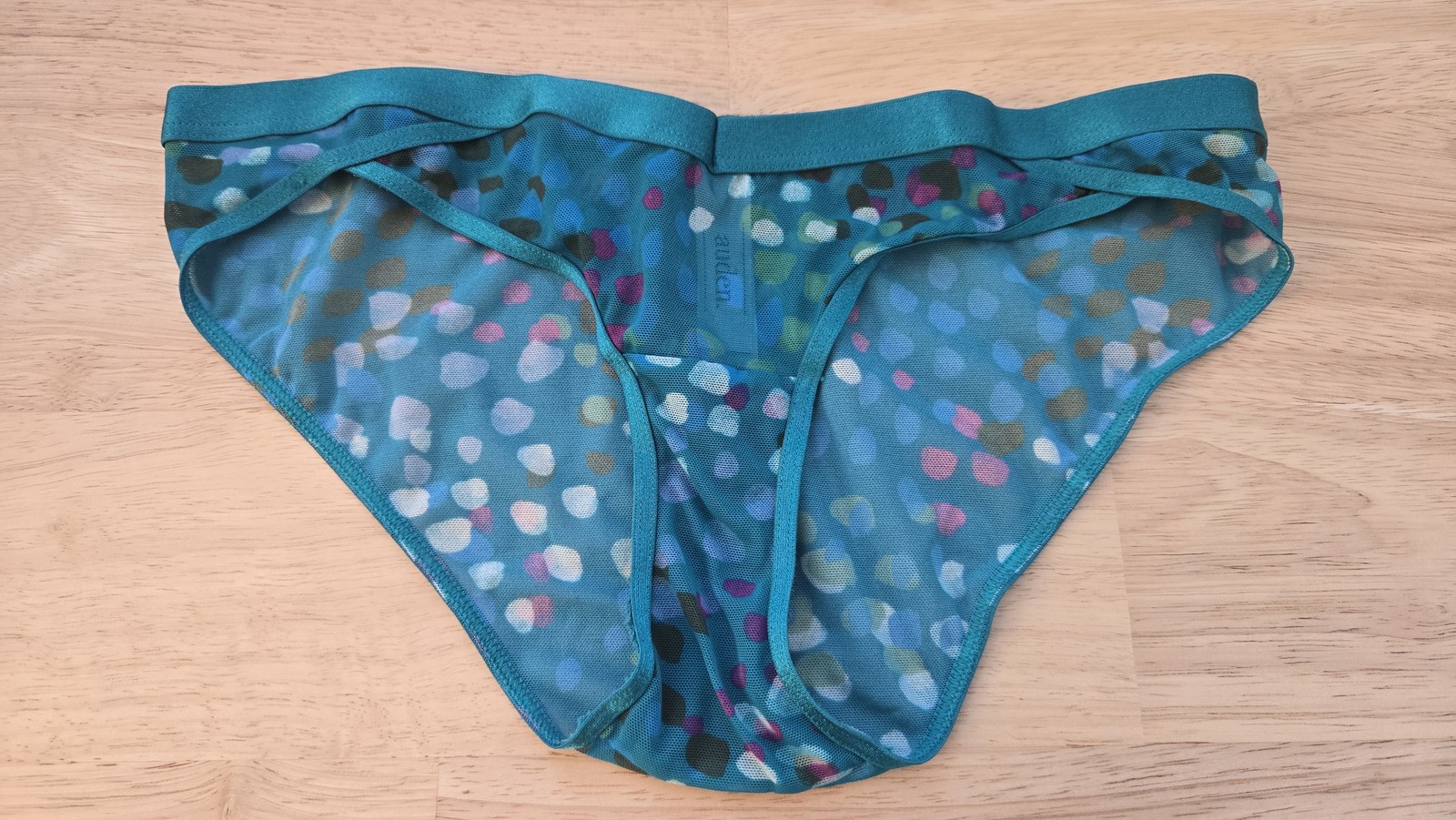 AUDEN Women Mesh Bikini Panties XS Teal Multicolor Print