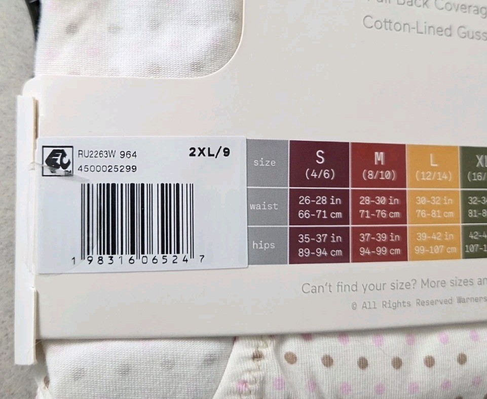 Warner’s Blissful Benefits XXL 2XL Cotton Lace Hipster Panties 3 PACK #10726