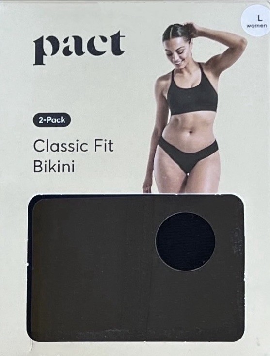 Pact 2pc Classic Fit Bikini Mid Rise Panties Organic Cotton Black New Large