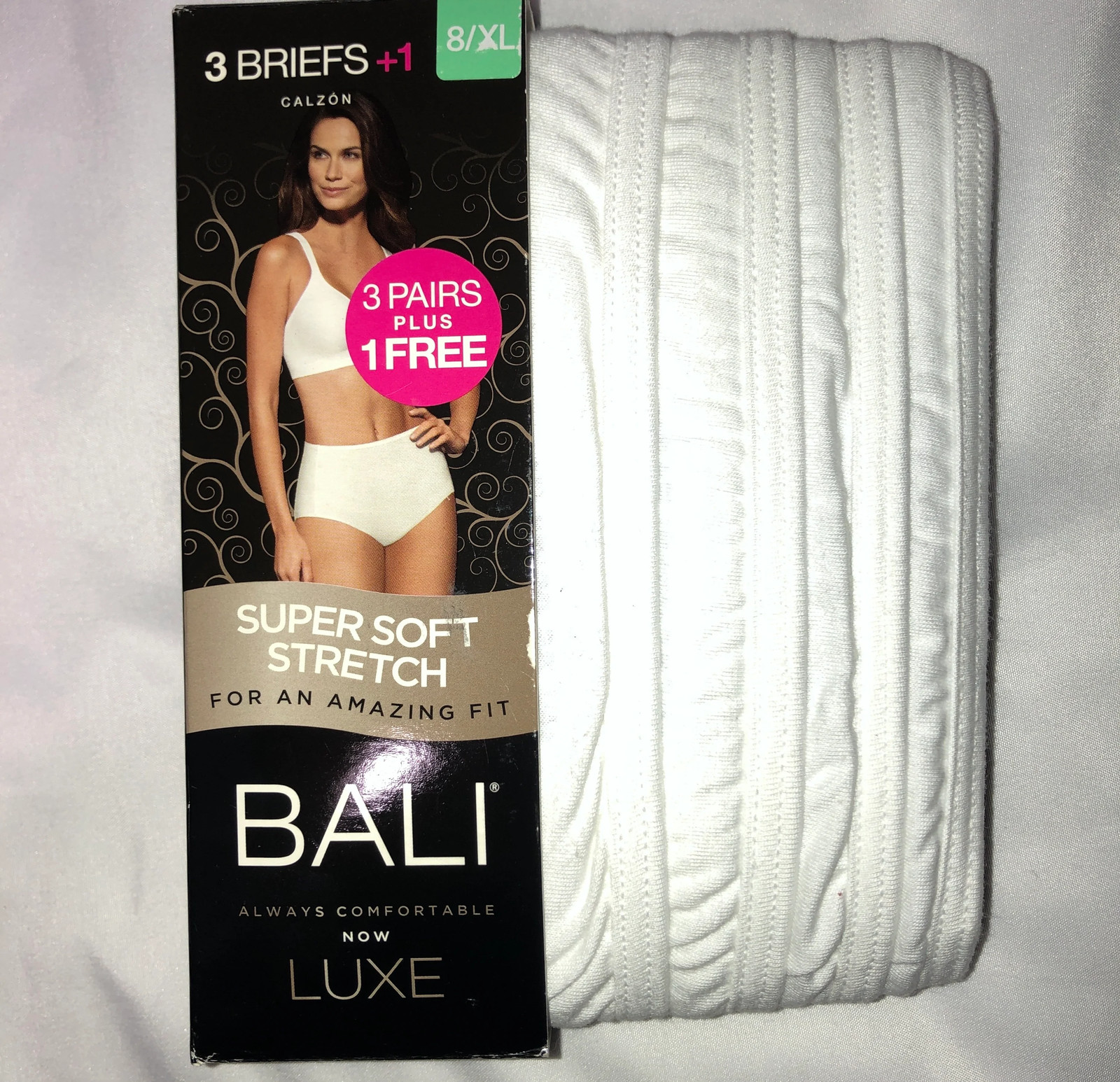 Bali Bonus Pack 3+1 Comfort Luxe Brief Panties White Sz 8-XL (K882B1)