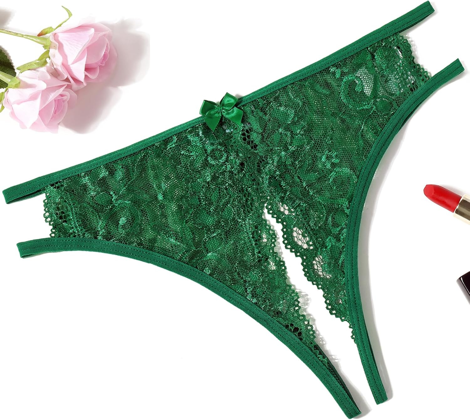 Women Lace Panties Sexy Underwear Floral Lace Briefs with Cute Bow Center