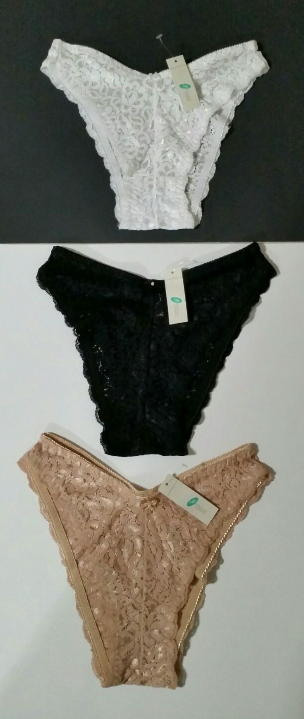 NWT Femina Lingerie Lot of 3 Lace High-Leg Panties L Black White Beige New!