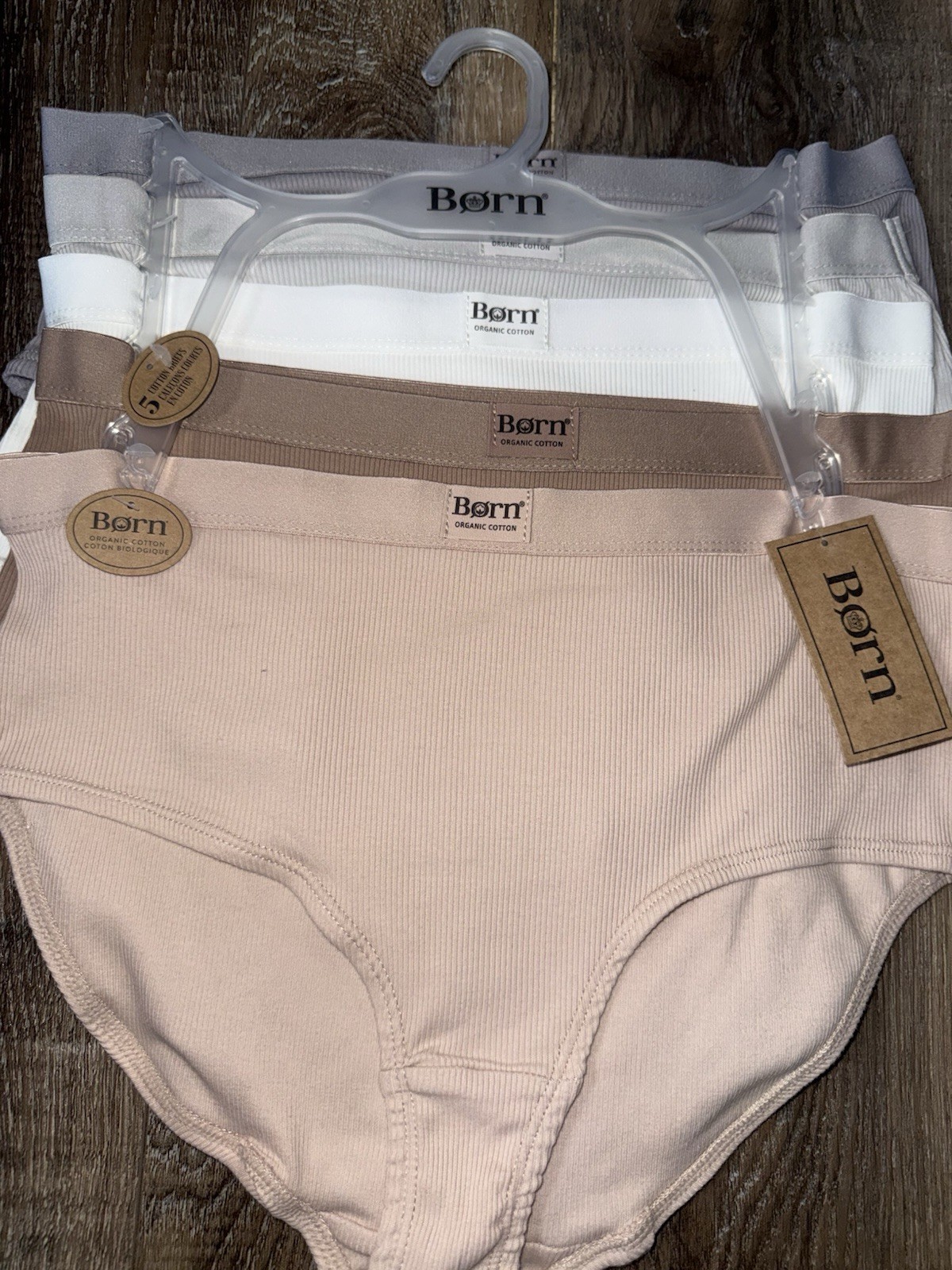 Born ~ Womens Brief Underwear Panties 5-Pair Organic Cotton Blend Ribbed (A) ~ L