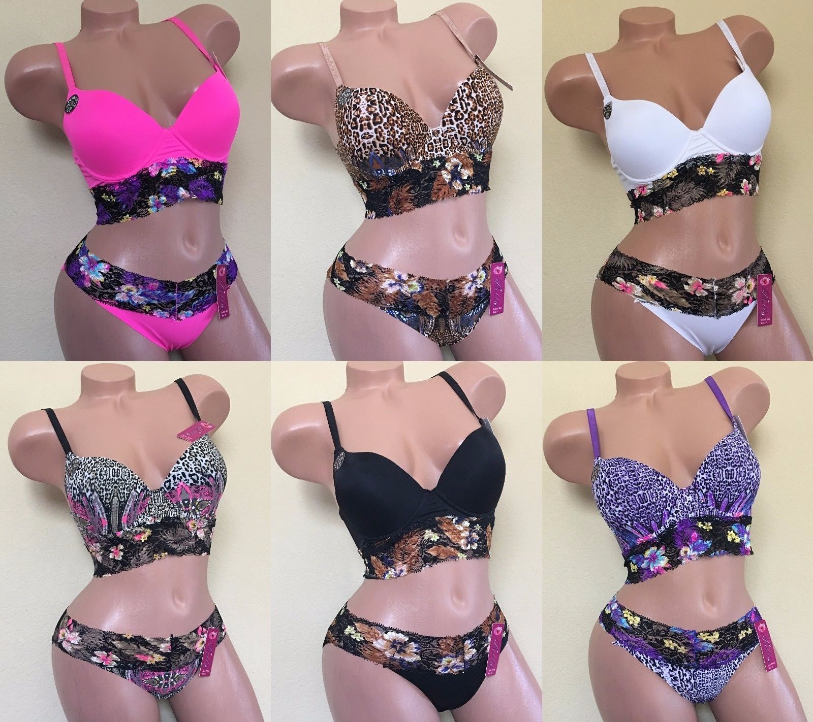 4 BRAS PANTIES ULTIMATE PUSH-UP LACE BUSTIER Crop BRALETTE 6 hooks 1866 32B-40C