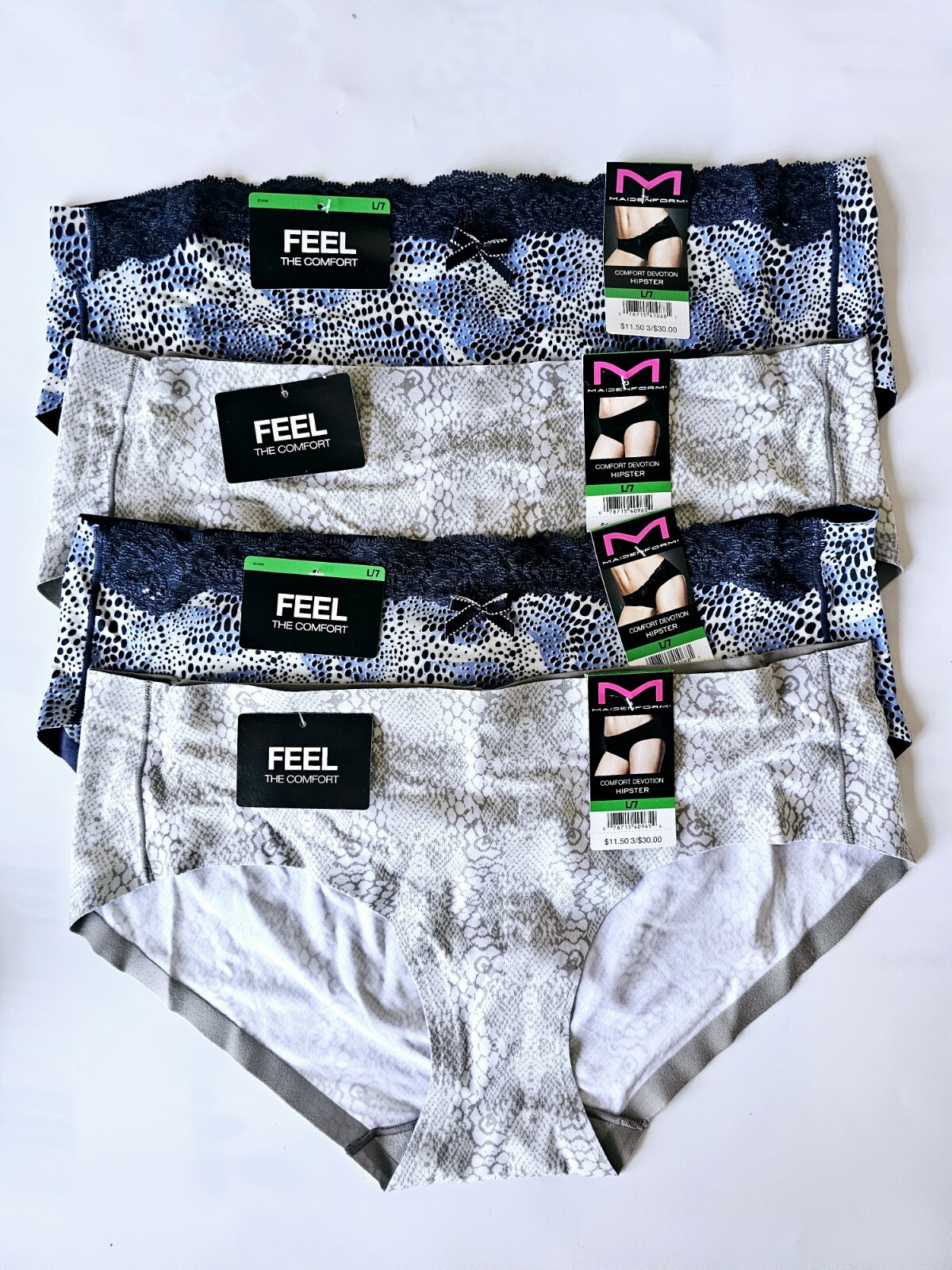 Maidenform 40851 4-Pair Women Comfort Devotion Hipster Panty Underwear Size 7 L