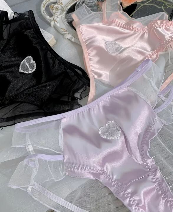 3 Pack Women’s stunning satin / mesh knickers heart detail lace trim sissy CD TV