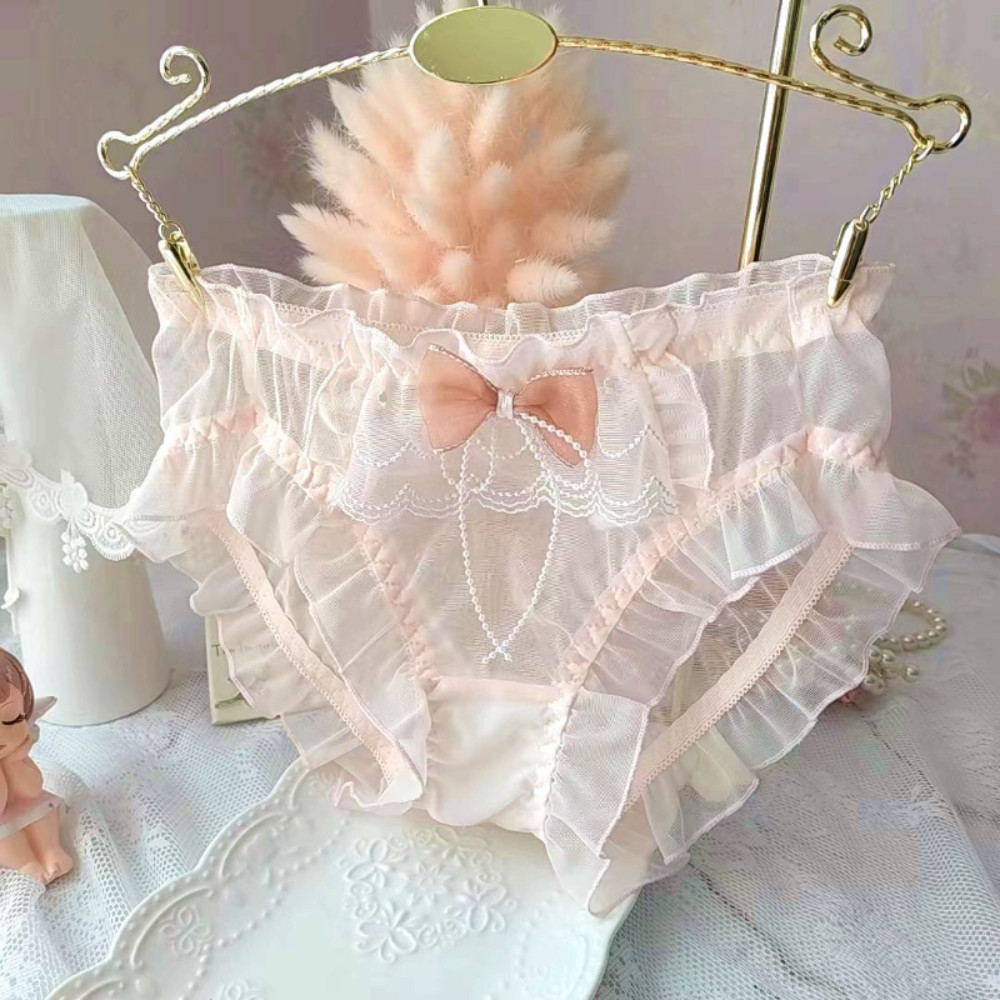 Women Ruffles Underwear Briefs Knickers Sheer Mesh Panties Lolita Girls Cute