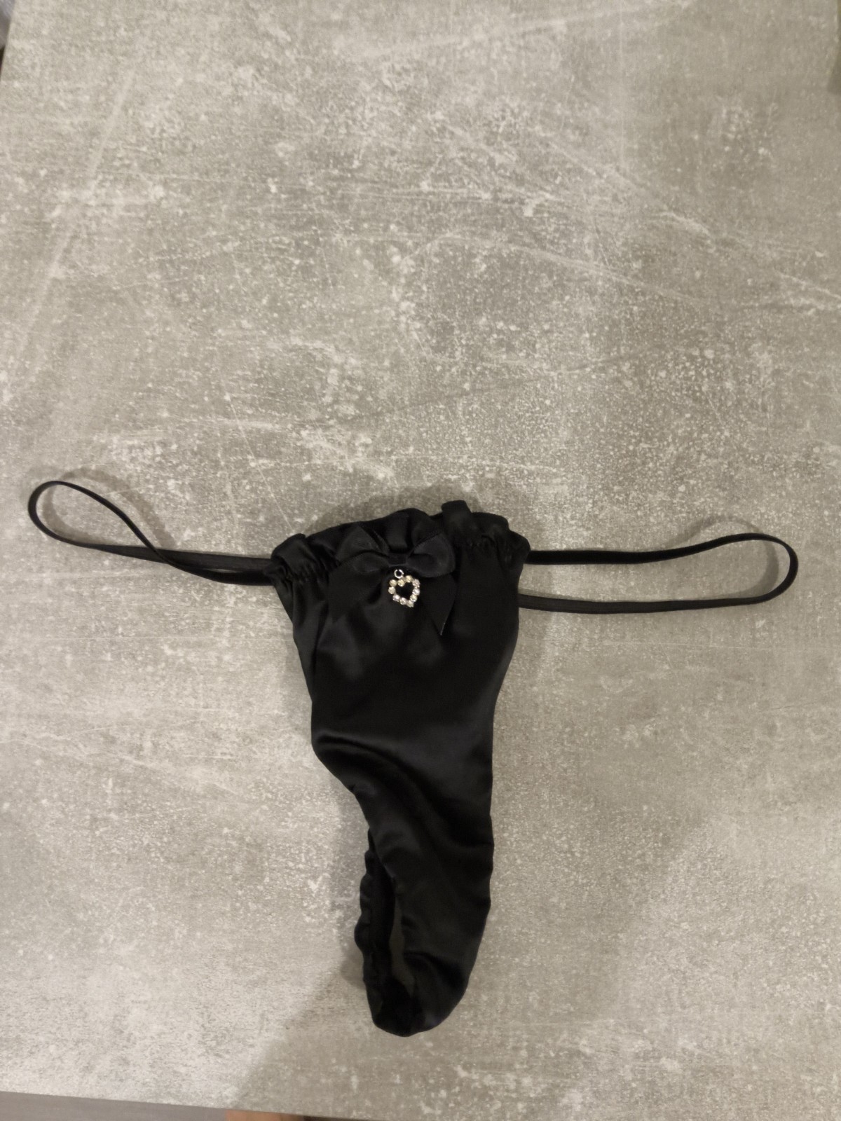 BNWOT Ann Summers Black Satin & Diamonte Trinket Thong Size 8-10