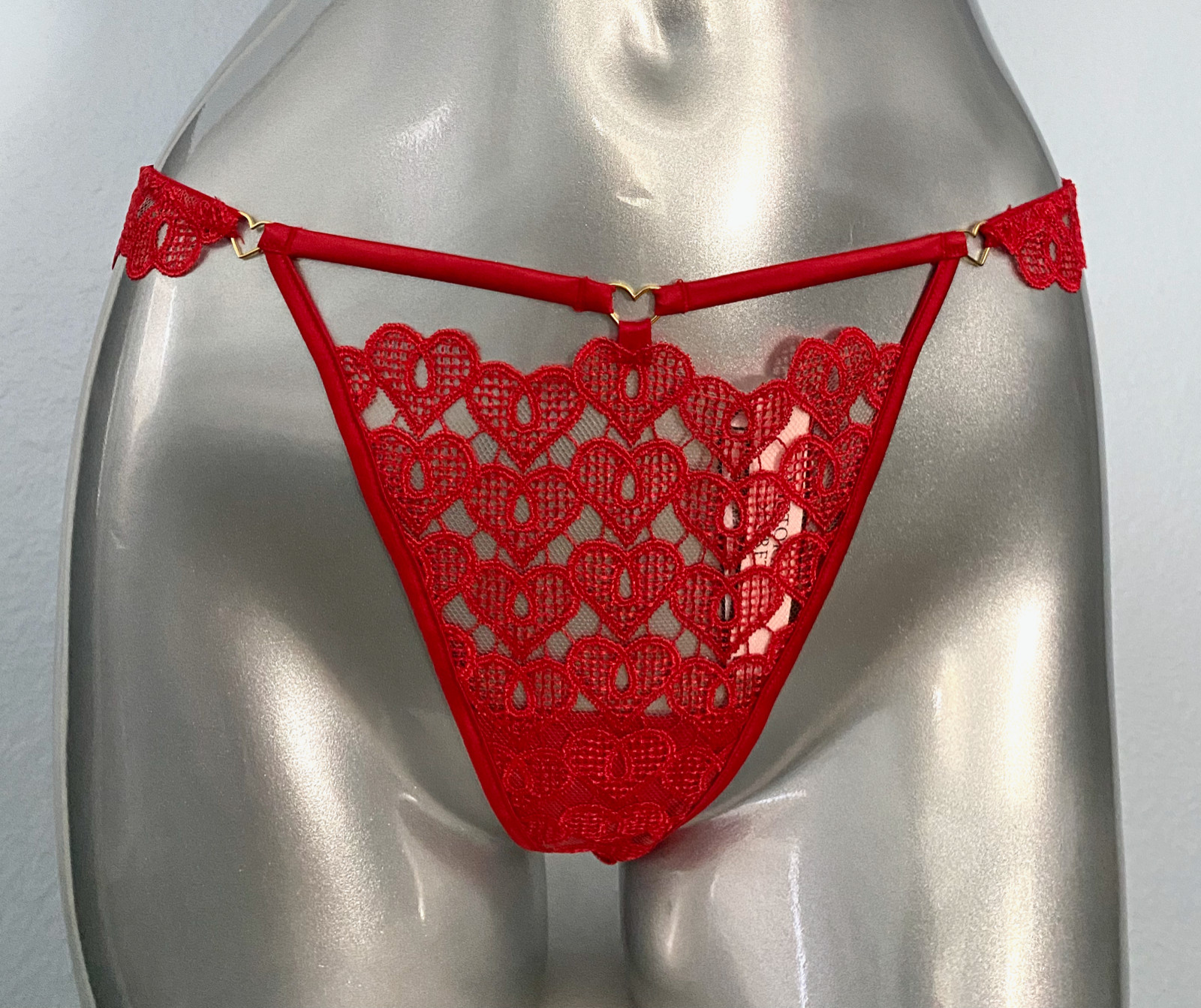 Victoria’s Secret Panty V String Dream Angels Sexy Red Heart Gold Hardware M L