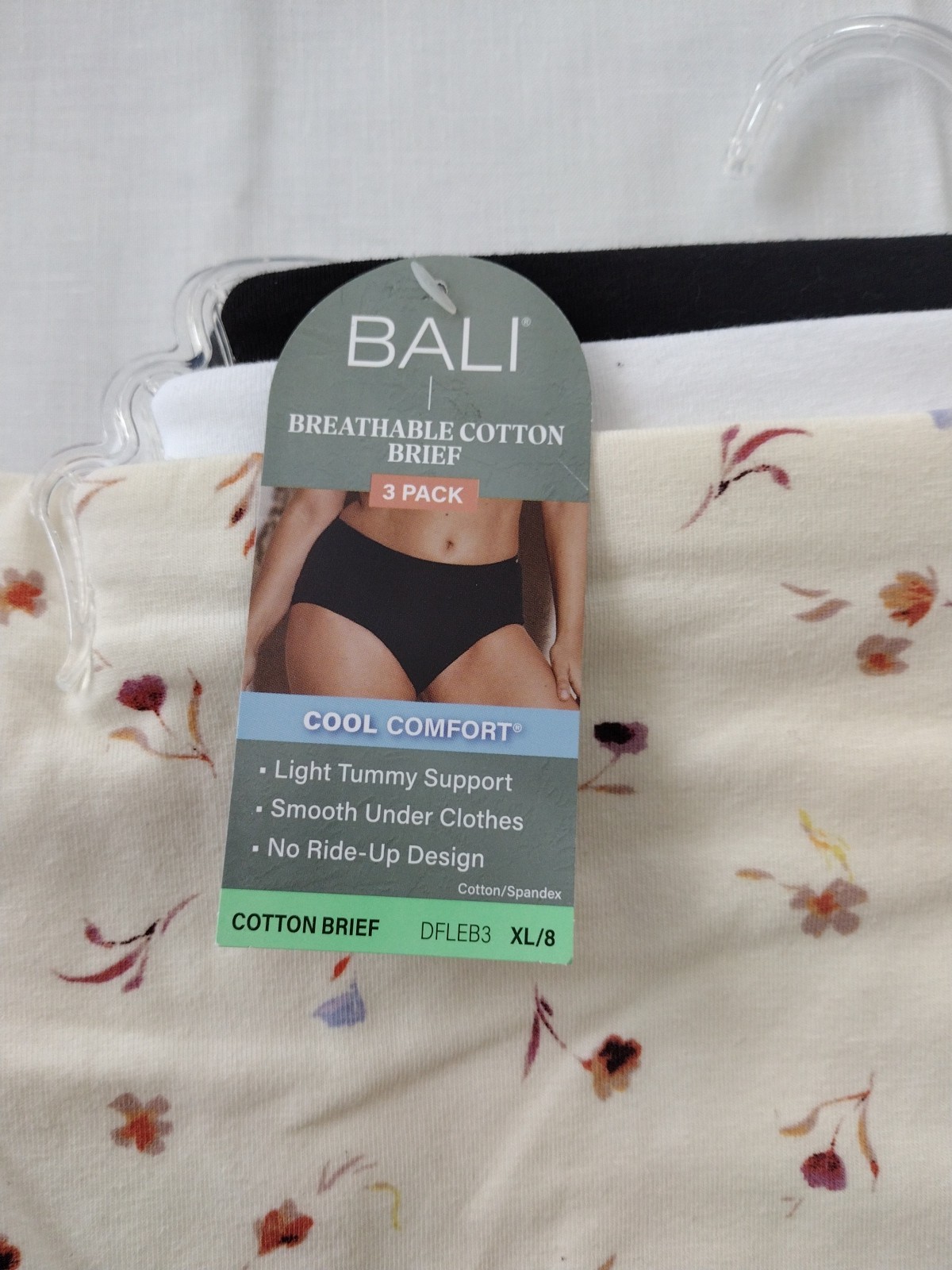 Bali DFLEB3 Cotton Collection 8/XL Brief Panty – 3 Pack ASSORTED COLORS NWT