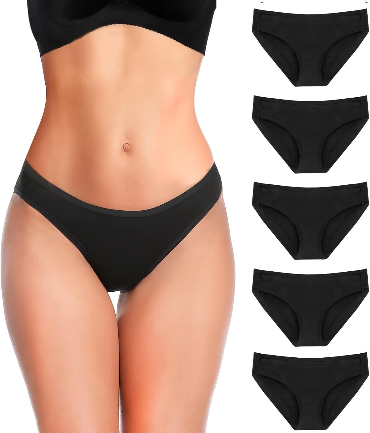 5 Pack Cotton Underwear for Women Hipster Panties Low Briefs Bikini Underwears