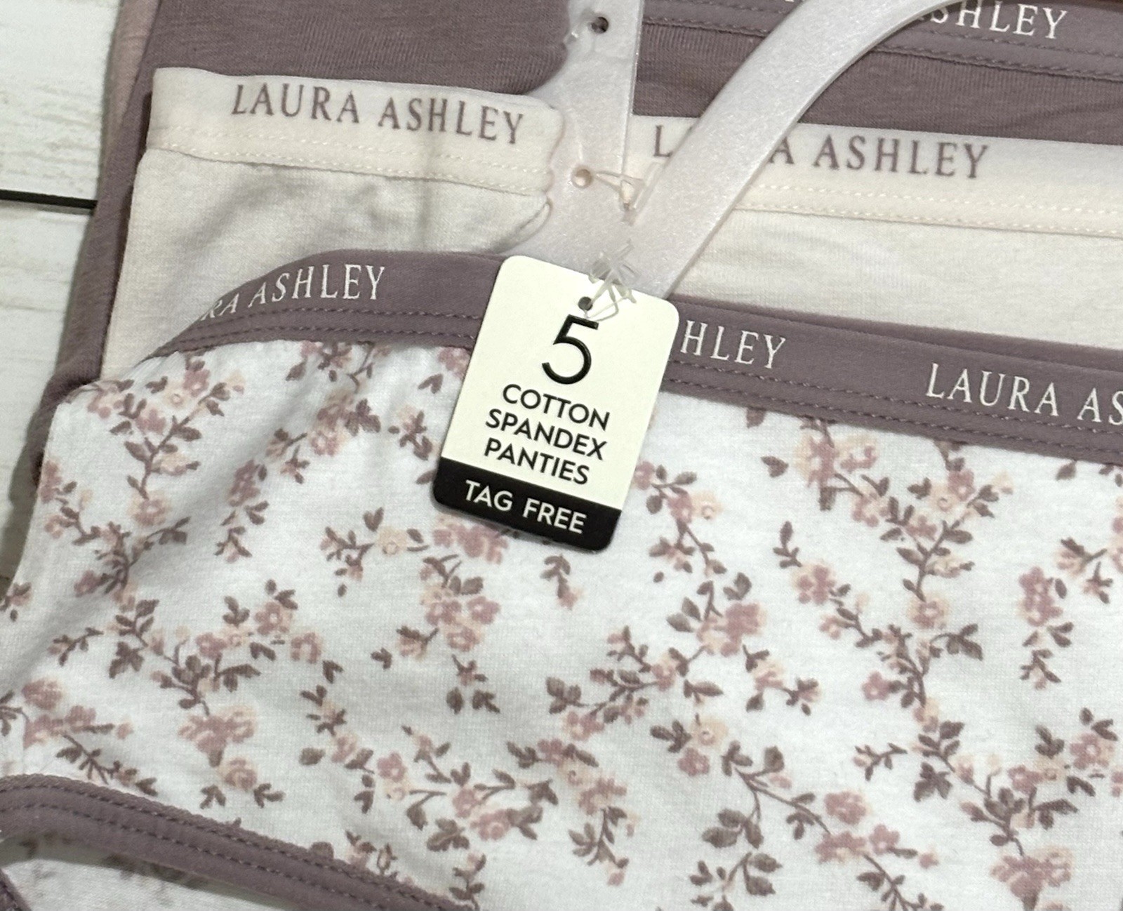 LAURA ASHLEY 5 PACK SOFT COTTON HIPSTER PANTIES L ASSORTED TAG FREE FLORAL SOLID