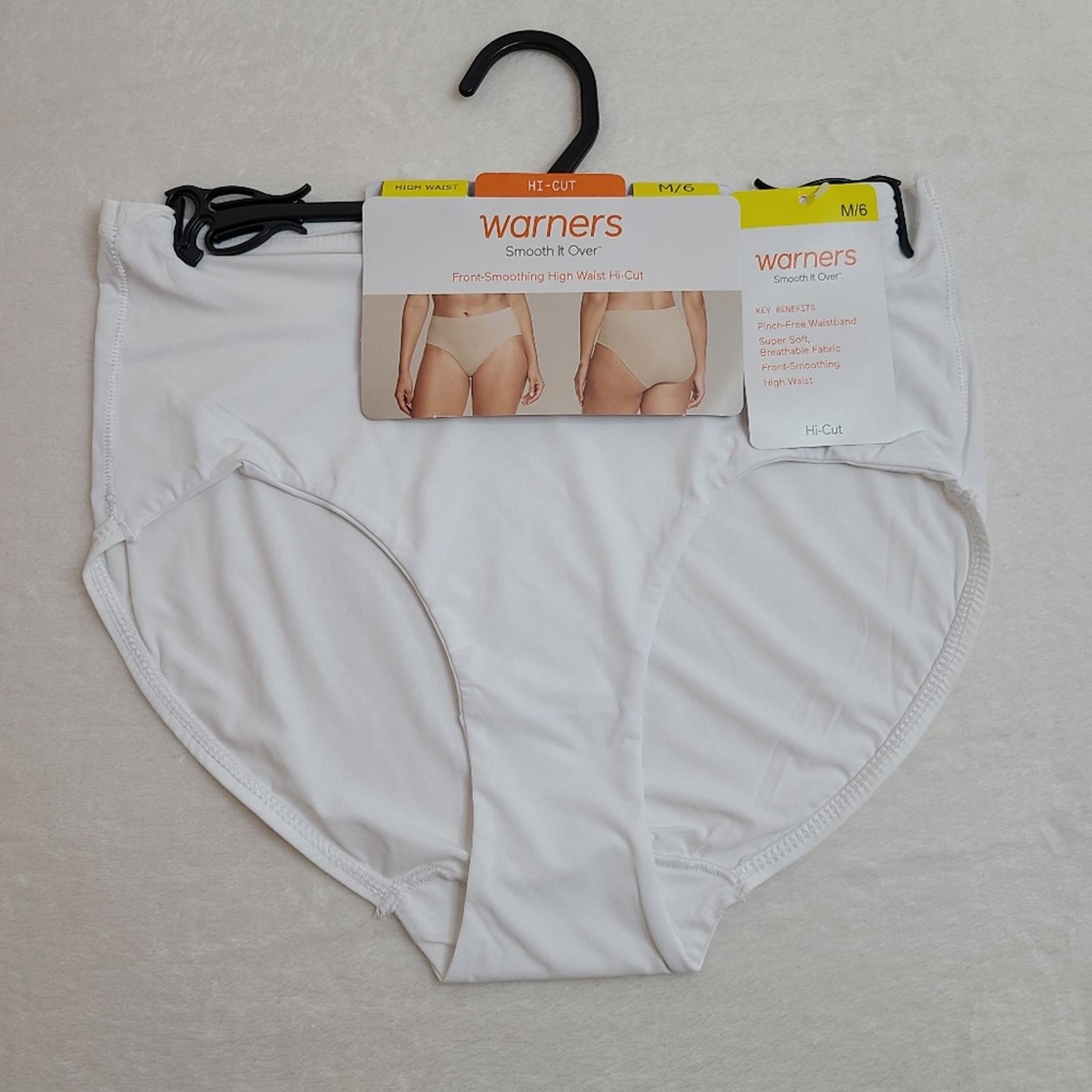 Warners Smooth It Over Silky Nylon Hi-cut Bikini Panty Size M White