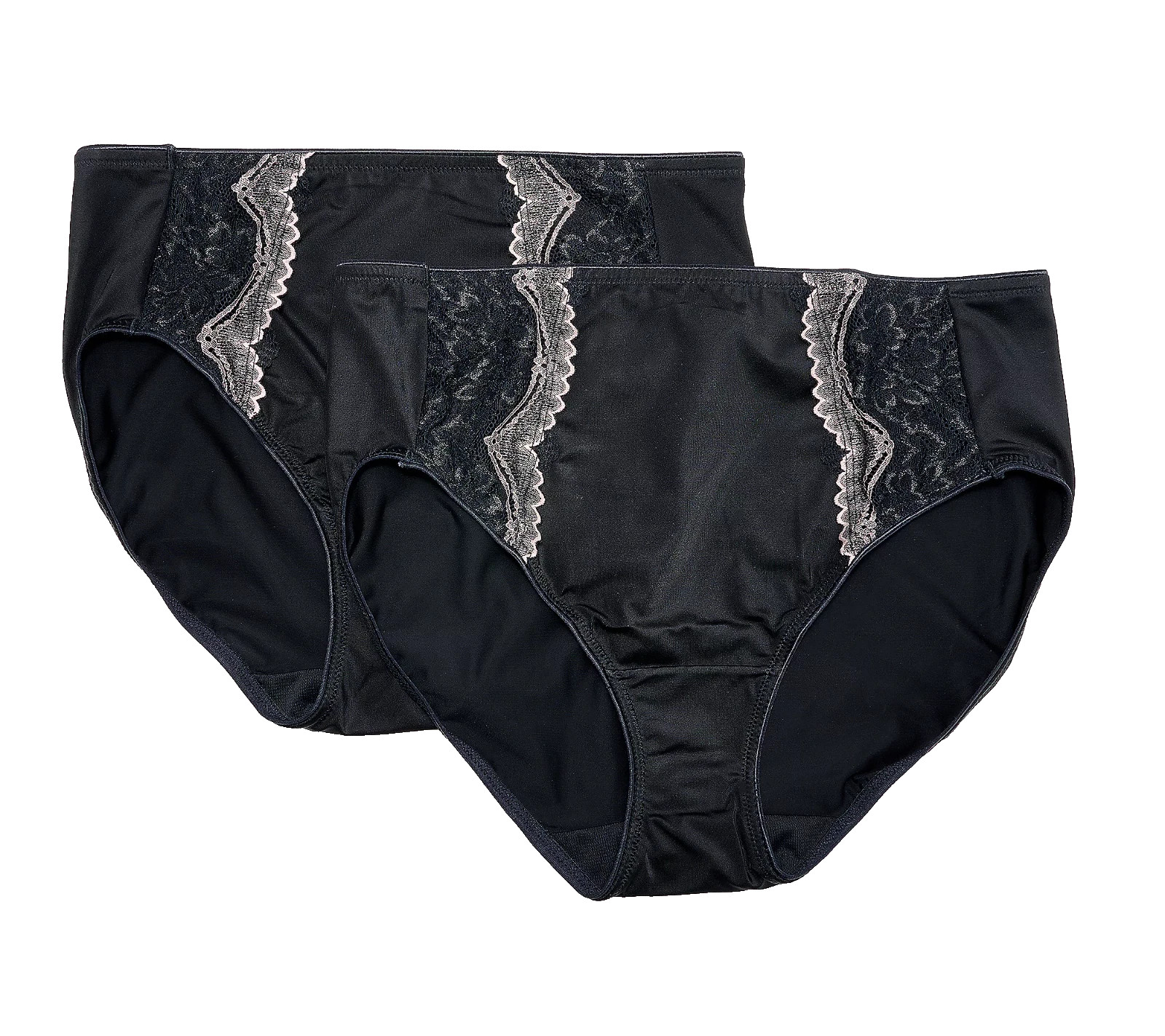 Breezies~Set of 2~Two-Tone Lace Shimmer Hi-Cut Briefs~Small~Black~A655489 11499