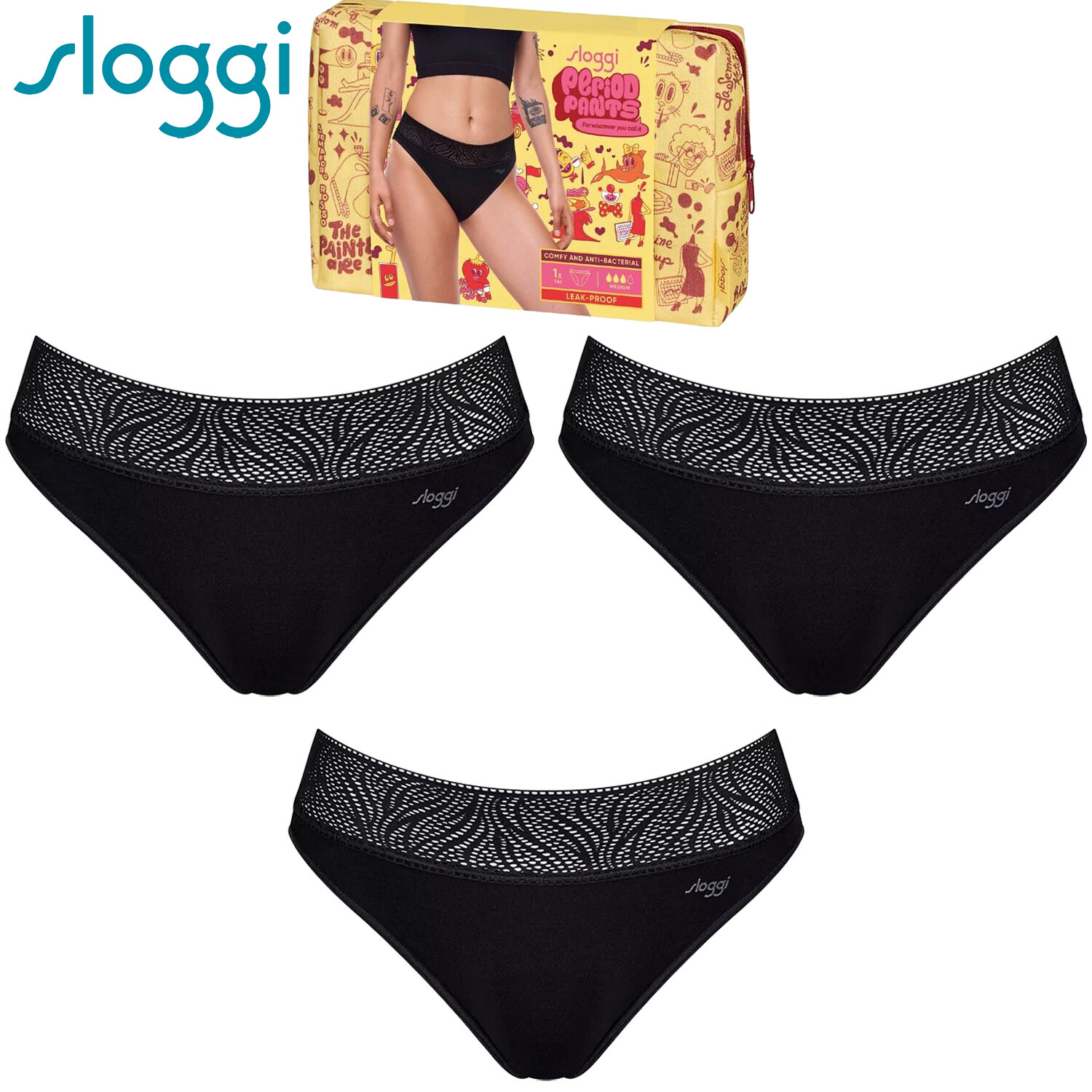 3x Sloggi Period Pants Tai Medium Leakproof Womens Underwear Undies Panties Bulk