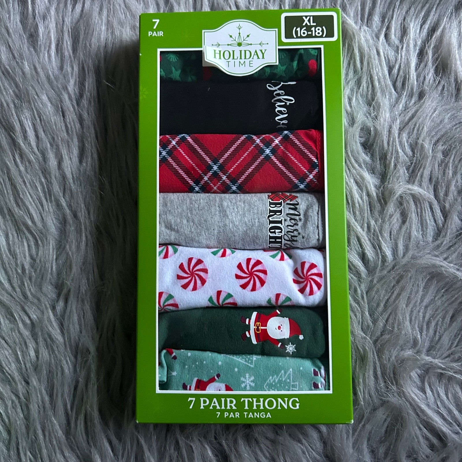 Holiday Time Christmas Thongs Womens Size XL (16-18) Panties 7 Pair Underwear