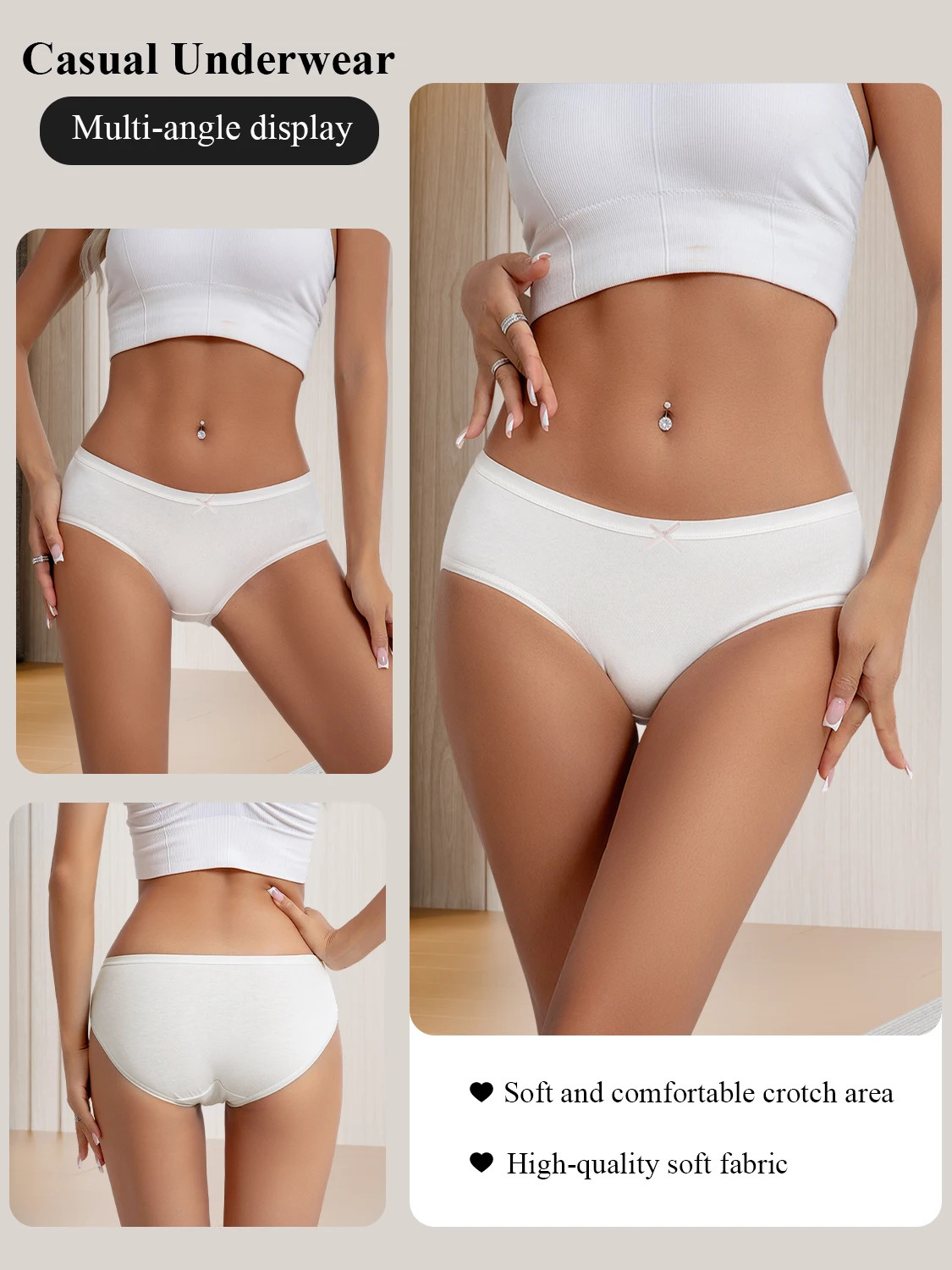 Cotton Briefs Low Rise White Breathable Soft Women’s Panty Underwear 3 Pcs