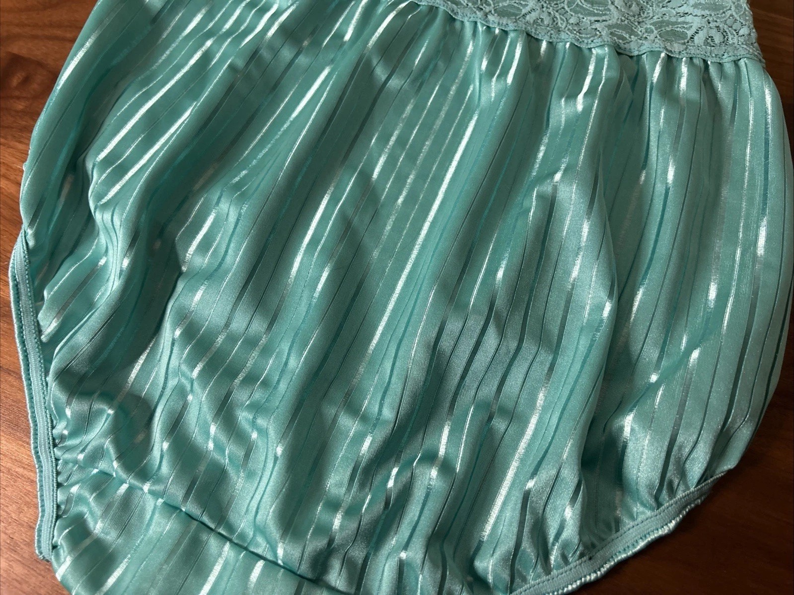 Vtg Panties sz 6 BESTFORM Second Skin satin Bright stripes brief lace Turquoise