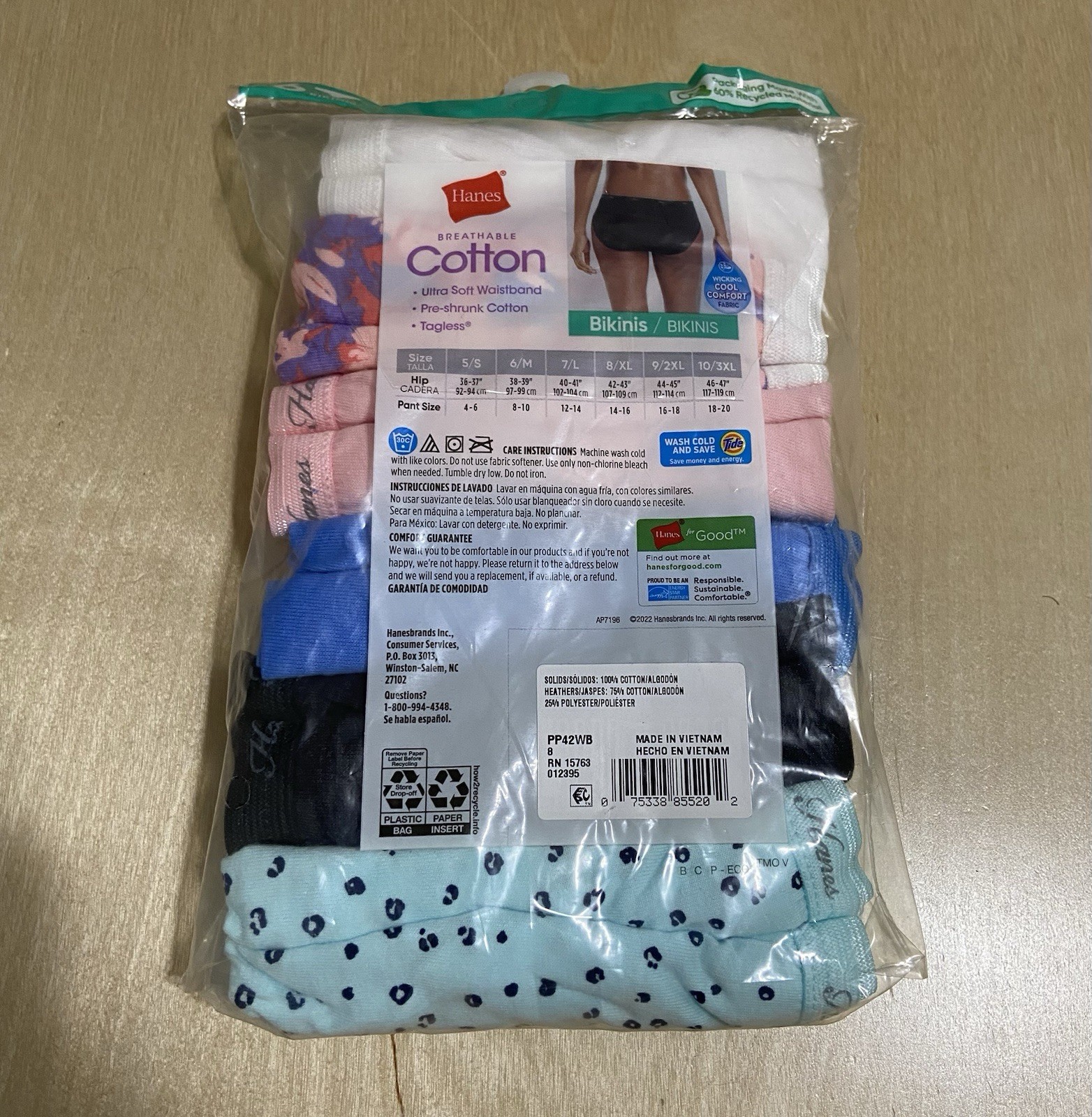 Hanes Women’s Size 8/XL Breathable Cotton Tagless Bikini Panties 6 Pack