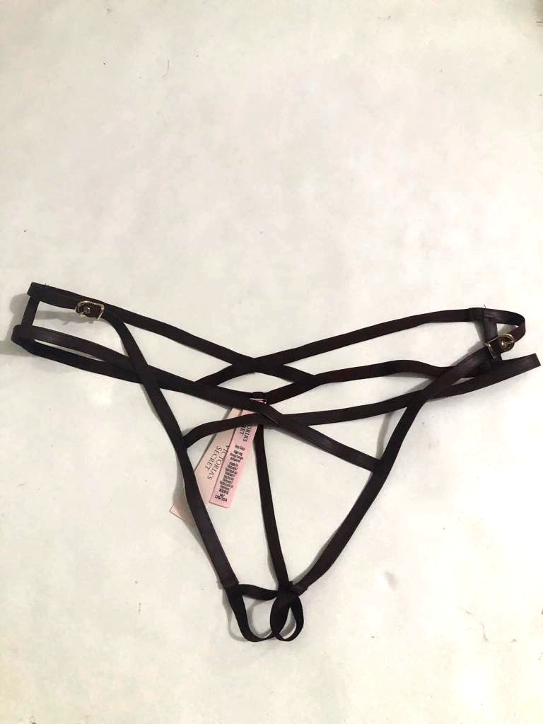 Victoria’s Secret Very Sexy Brown Faux Leather Open Buckle Strappy Thong Panty