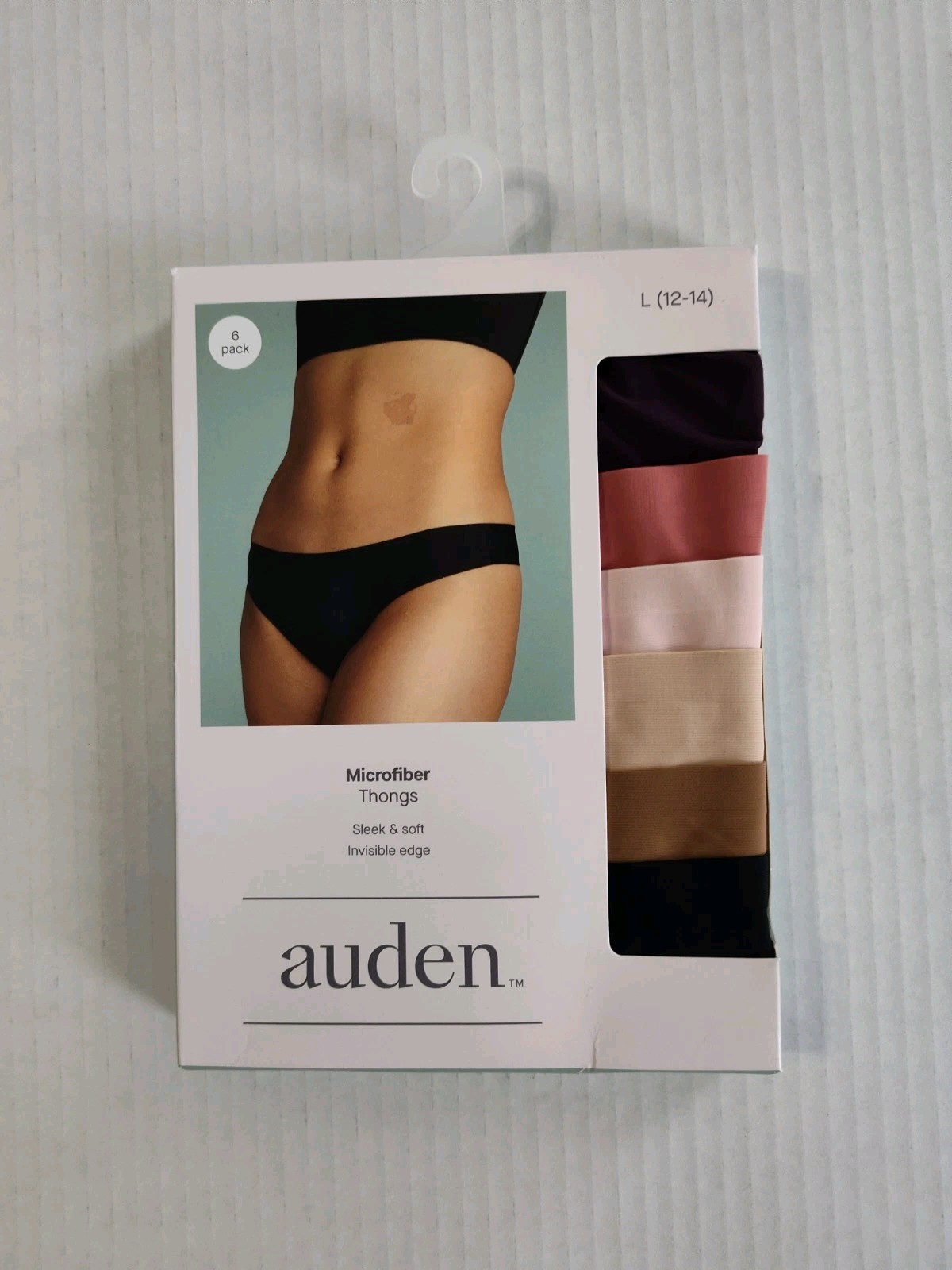 Auden Women’s 6pk Thong Underwear size Large (12-14) Microfiber Invisible Edge