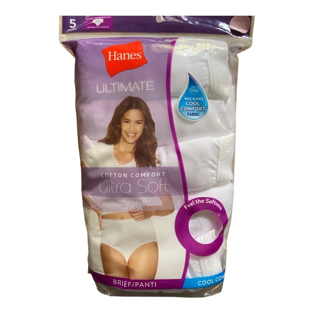 Hanes Women’s Plus Size 3X High Rise Full Coverage Briefs White Pack of 5 NWT