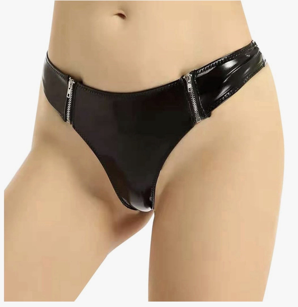 Woman’s High Gloss Sexy Zipper Open Lingerie Underwear Shorts Size XL