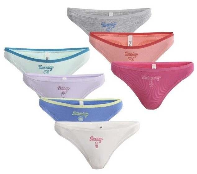 No Boundaries XL 16-18 Mid-Rise Thong Panties 7 Pair 7 Days Of The Week Pack