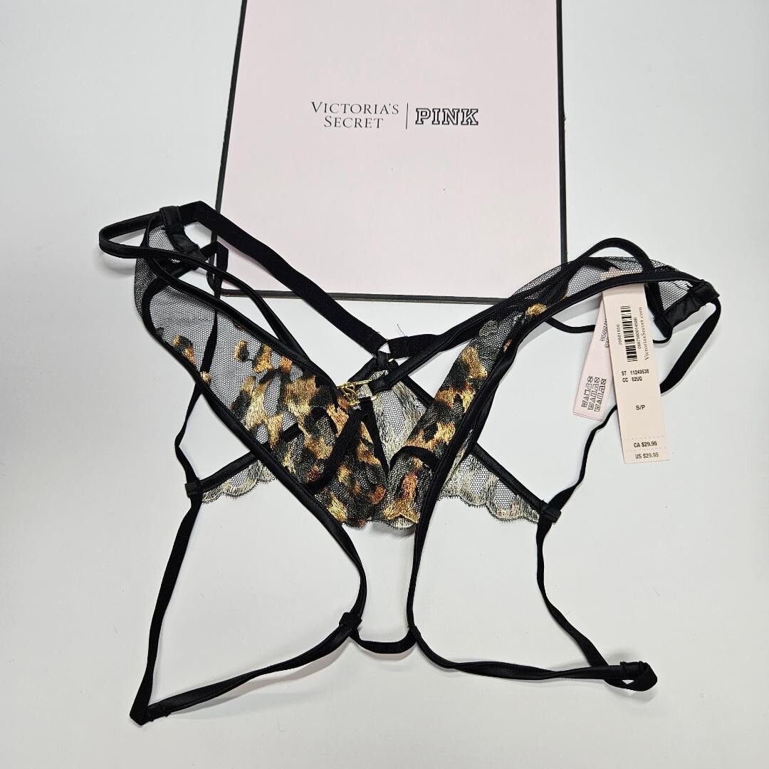 Victoria’s Secret NWT crotchless leopard embroidery Brazillian panty