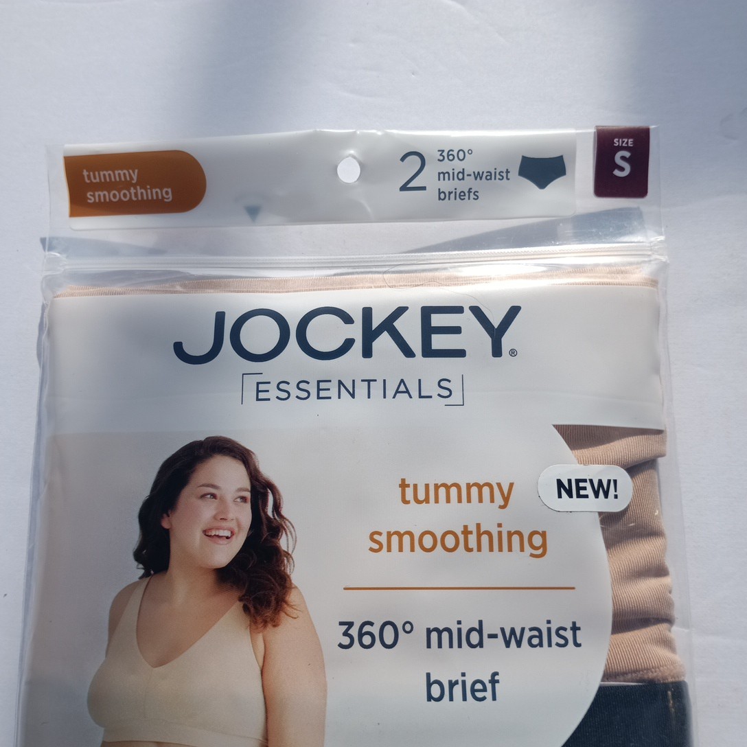 2 Jockey Women’s Size S Tummy Smoothing 360 Mid-Waist Briefs 2 Pack Black Beige
