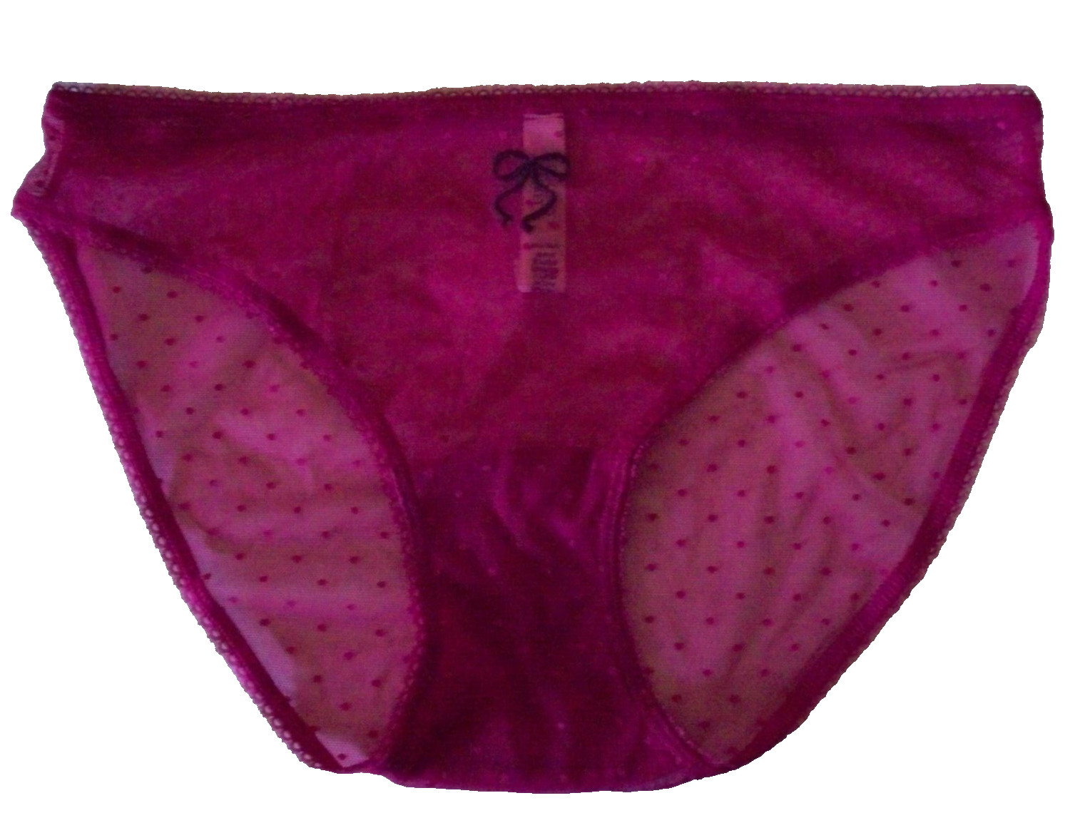 M Hot Fushia Pink Polka Dot Mesh w Bow Stretch Victoria’s Secret BIKINI Panty