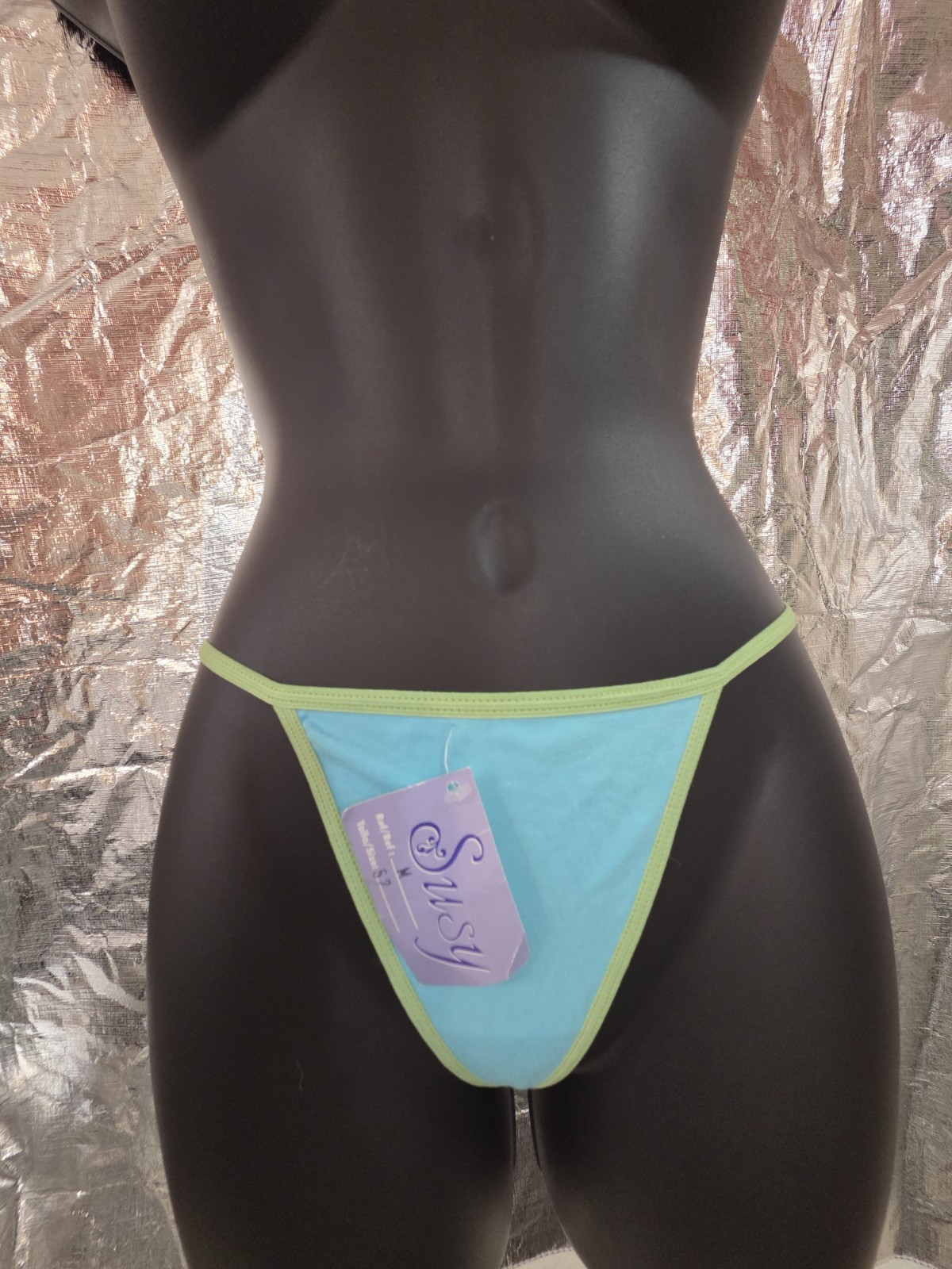 NWT Aqua Lime Trim Susy Cotton Lycra String Thong Medium 6