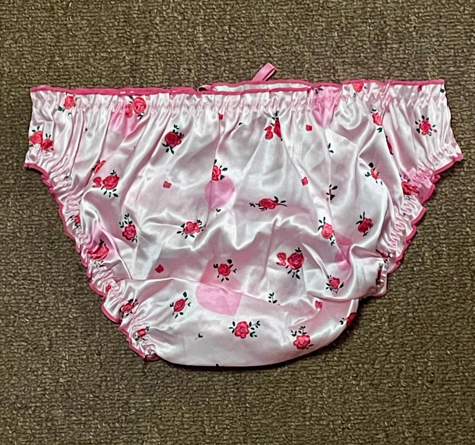 Lot of 3 PINK SATIN SISSY PANTIES Lace Ruffle Trim Hi Cut Brief Size XL