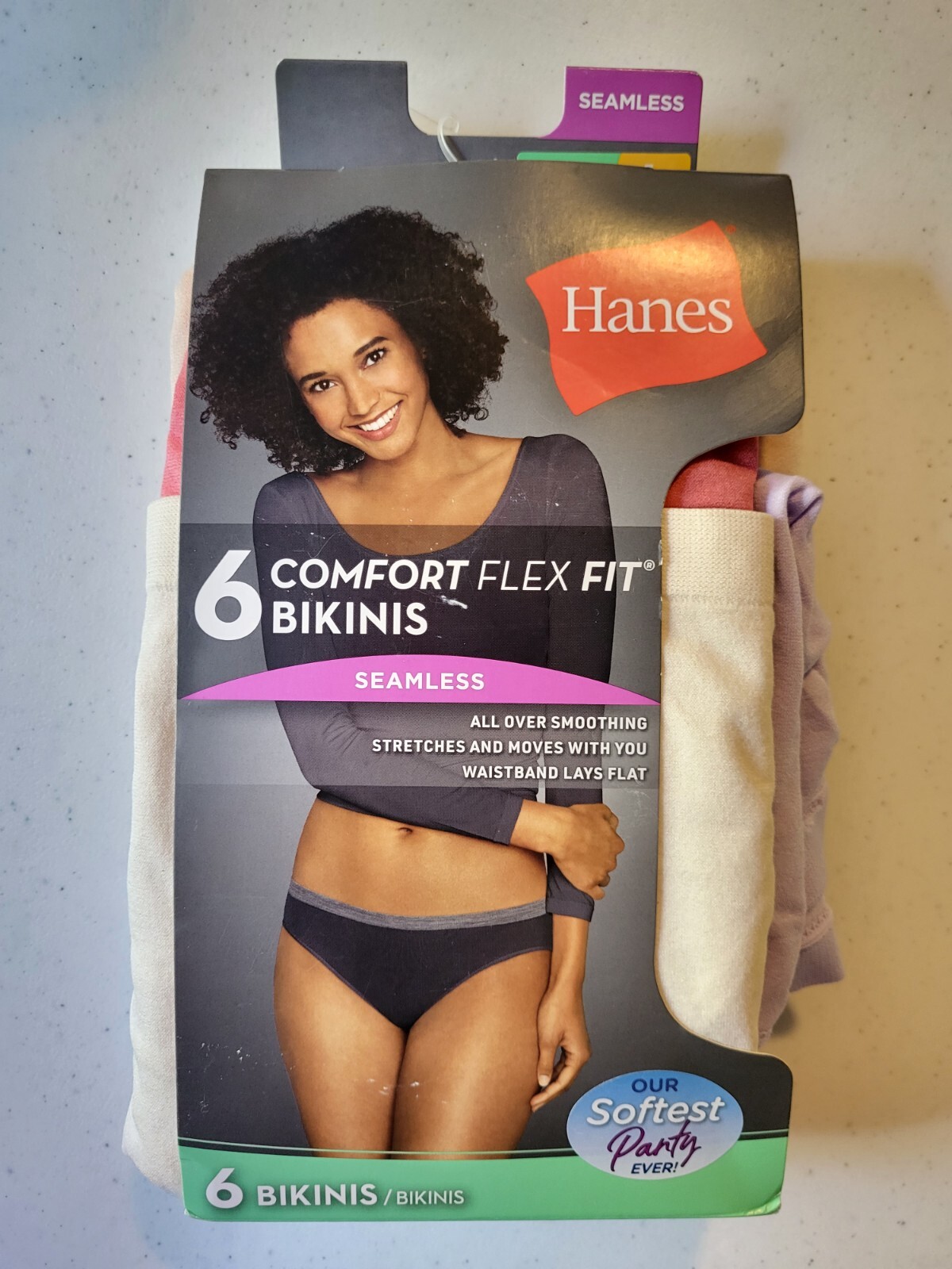 6-Pk Womens Hanes Seamless Comfort Stretch Bikinis: Multicolor, Size Large Z
