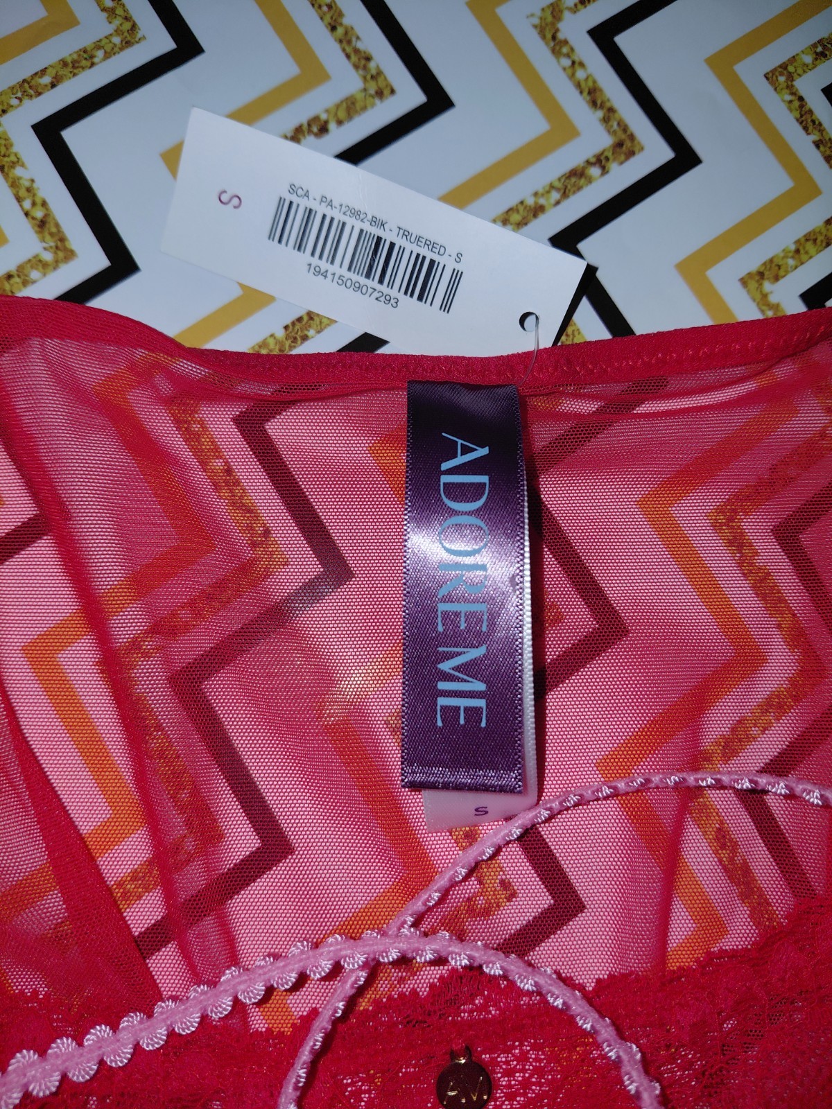Adore Me/VS Strappy Lace & Mesh Bikini Panty NEW Small Red
