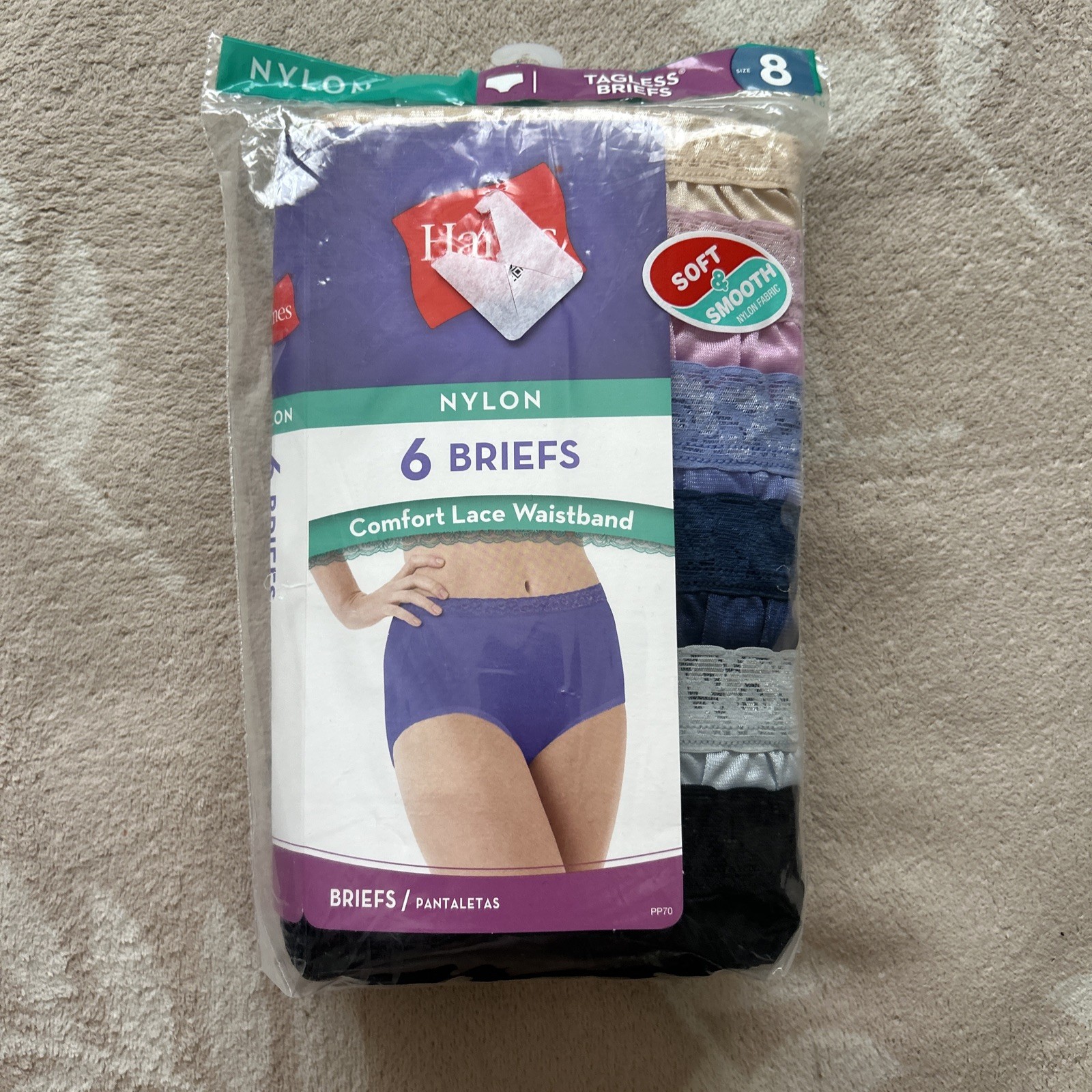 HANES NYLON BRIEFS LACE WAIST COTTON LINER TAGLESS 6 PACK WOMEN’S SIZE 8