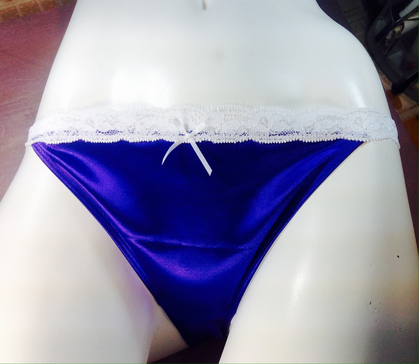 Women Panties,bikinis ILUSION Size L.Violet Satin Soft Silky W/Fishnet Waistband