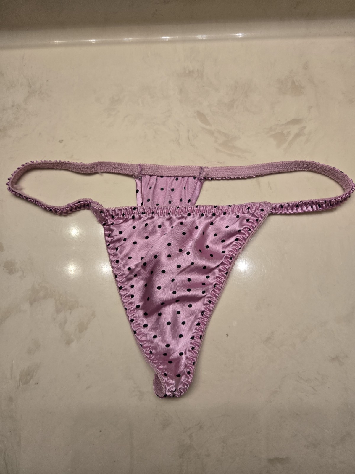 Vintage Unbranded Pink Polka Dot Satin Thong Size Medium